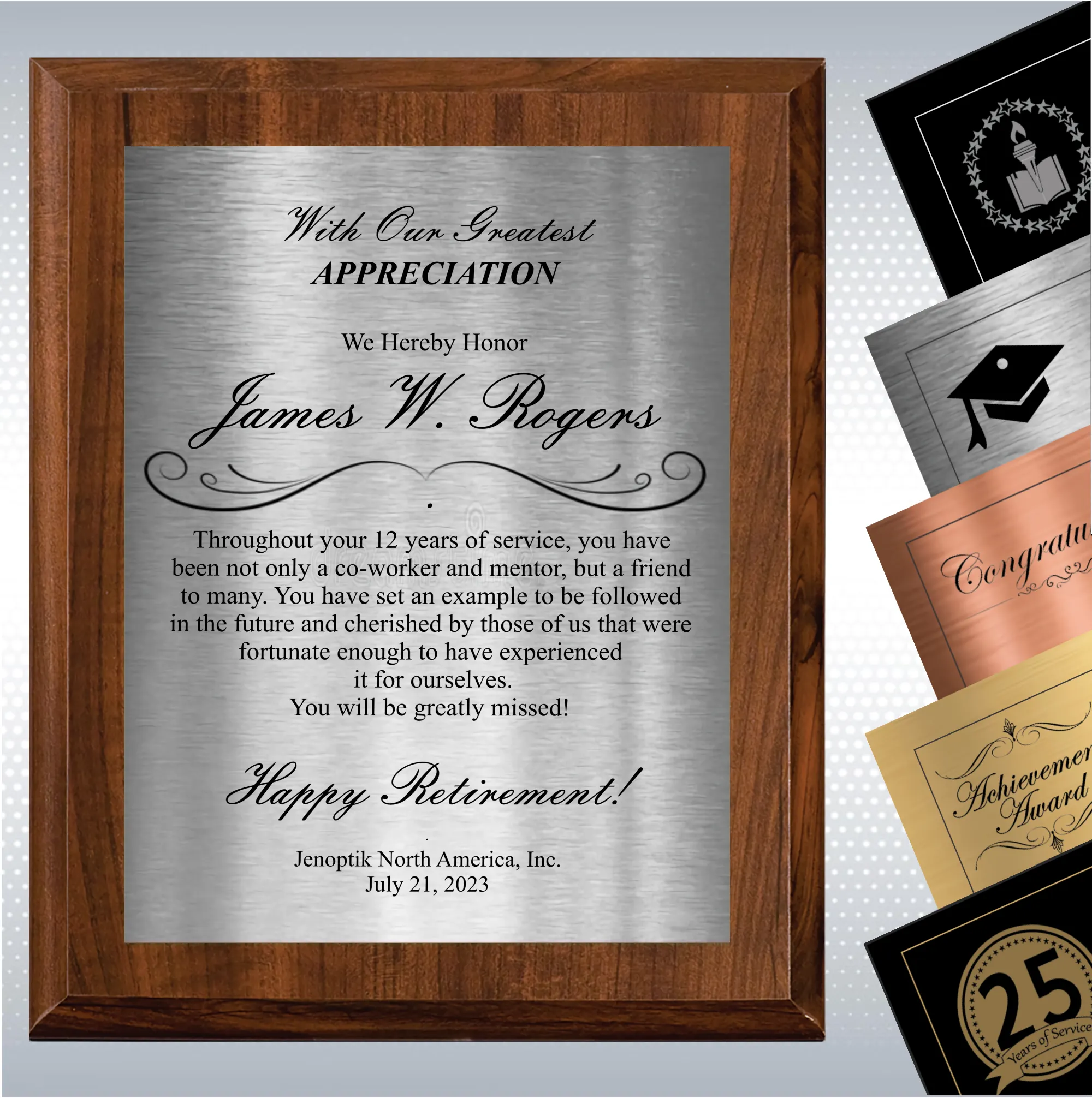 Cherry Finish Plaque Retirement Gift Award 13