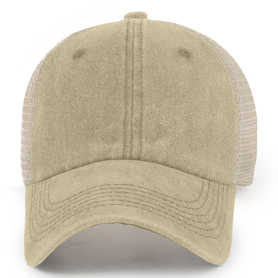 Stock 2-Tone Washed Cotton 6-Panel Trucker Cap 48