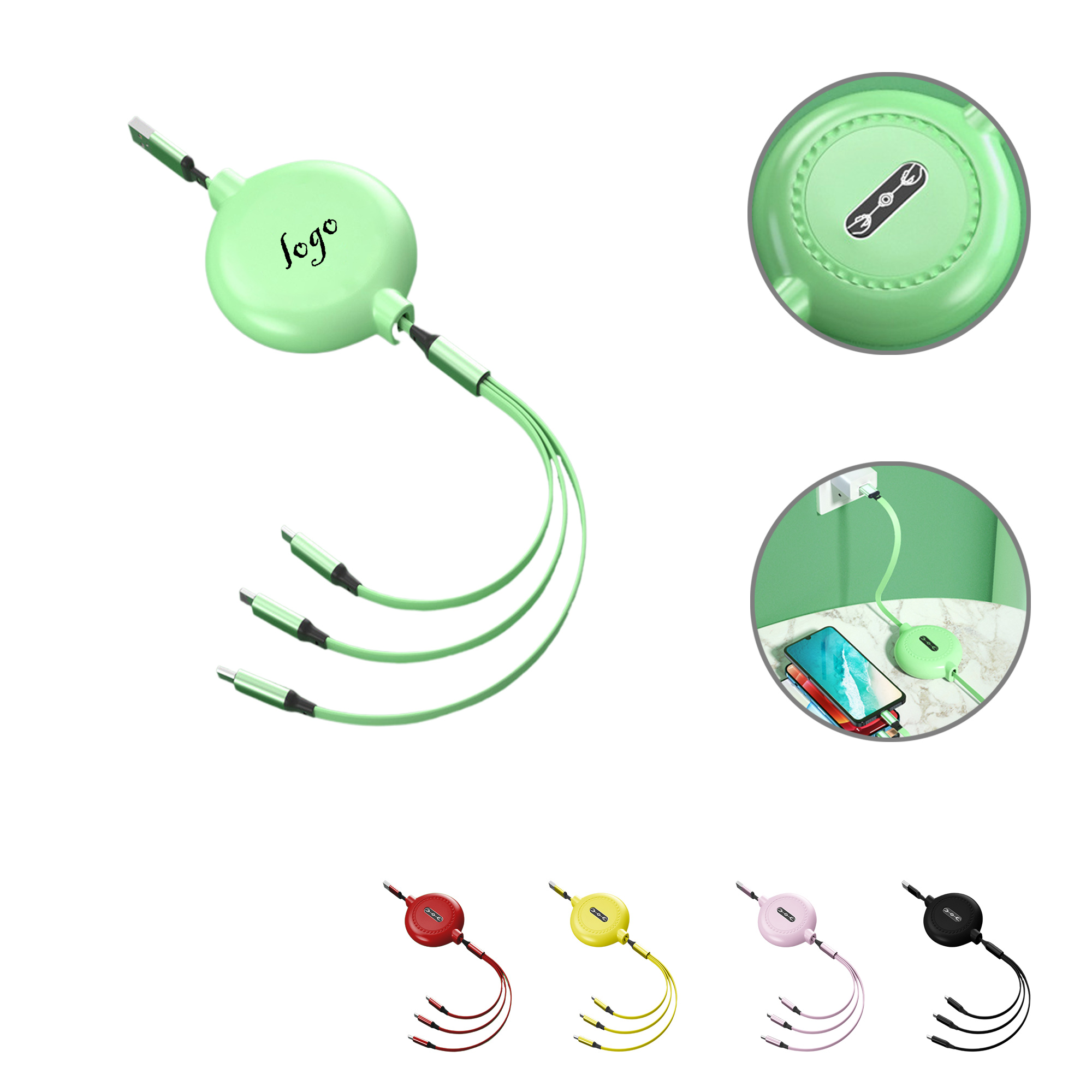 MOQ100 Retractable 3-in-1 Portable Charging Cable 3