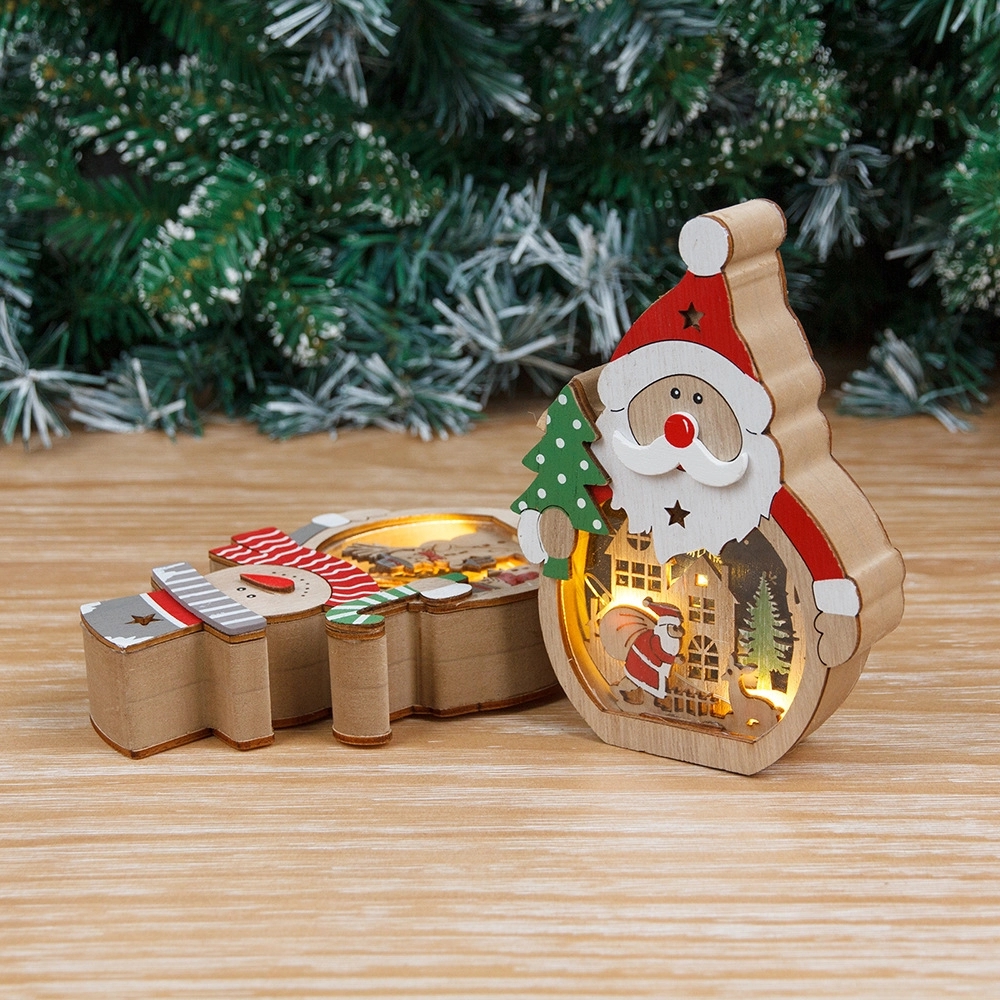 Christmas Wood Cutouts Pendants With Led Lights 4