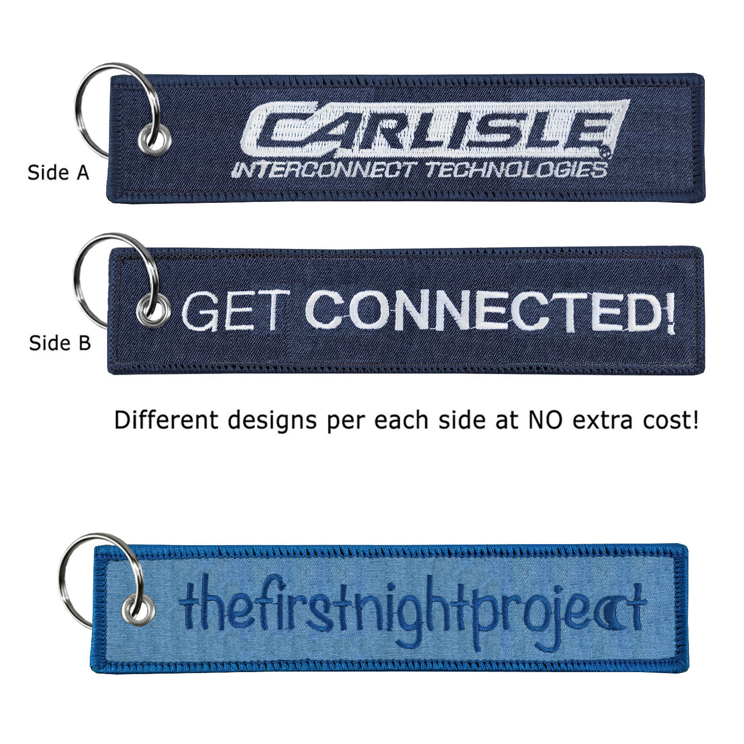 1 ¼" x 6 ¼" Two Sided Embroidered Big Size Denim Key Ring 3