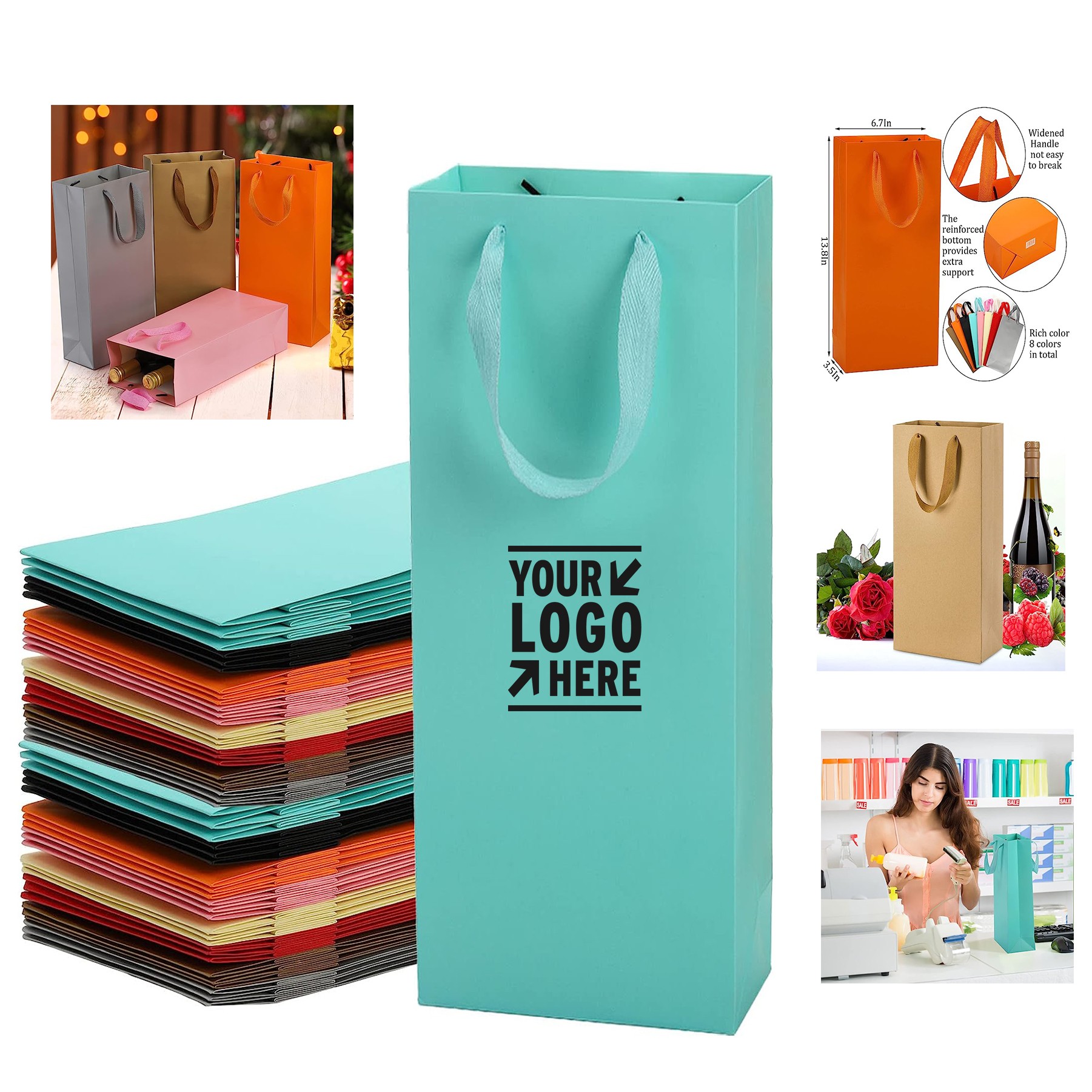 6.7" L X 3.5" W X 13.8" Deep Double Paper Wine Bag 2
