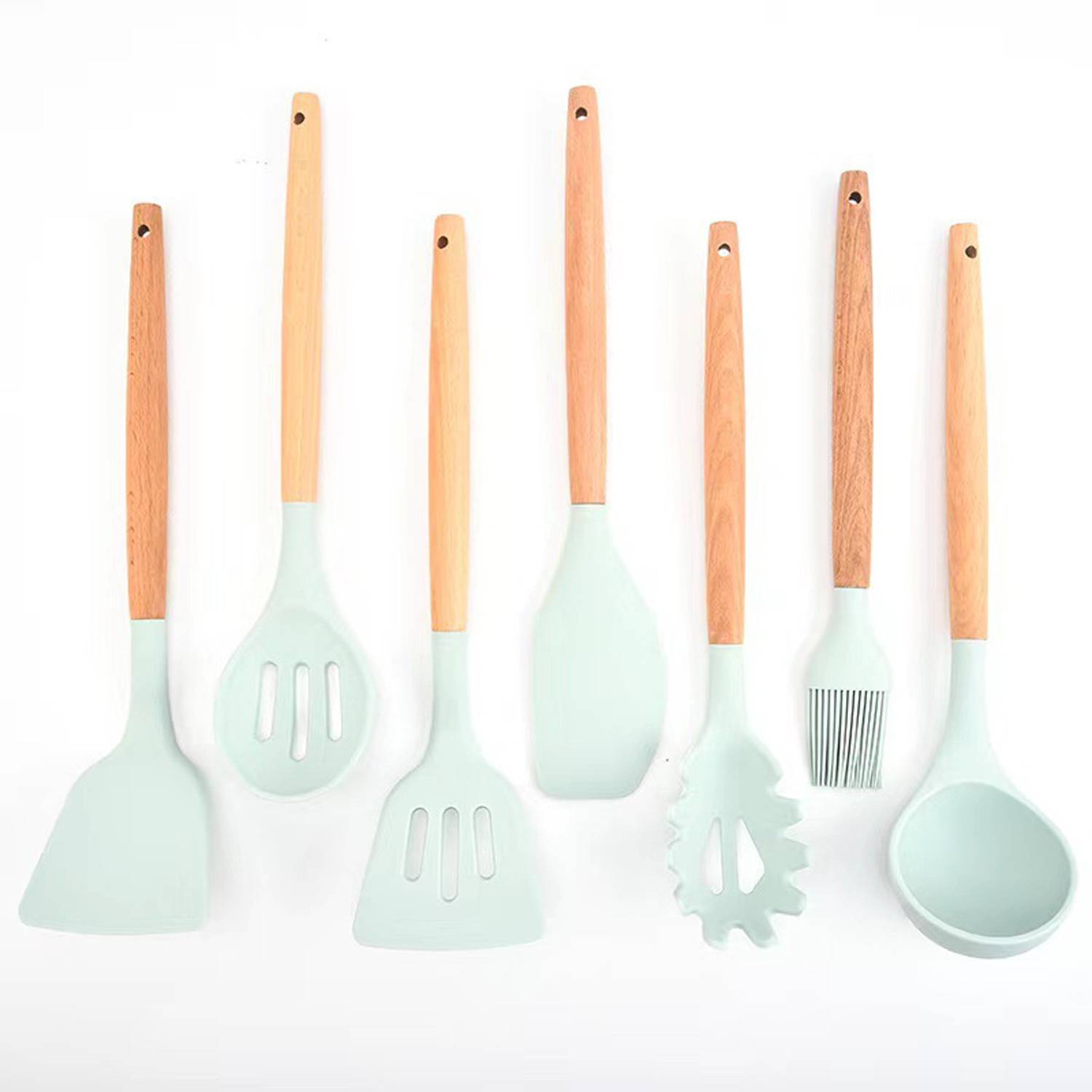 7pcs Silicone Shovel with Wooden Handle 4
