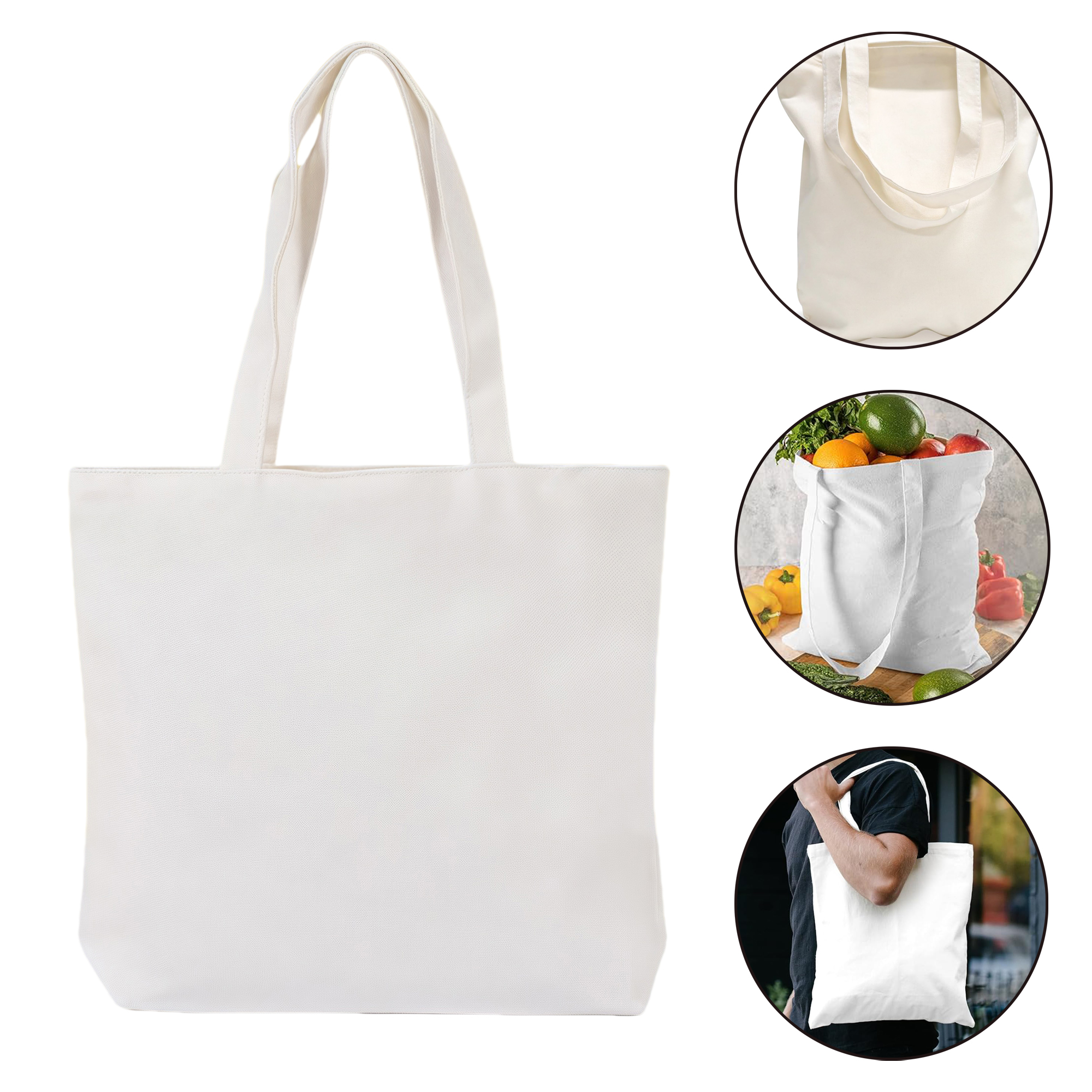 Reusable White Canvas Tote Bag with Base, Large Eco-Friendly Shopping Bag, Durable Carry All Handbag 2