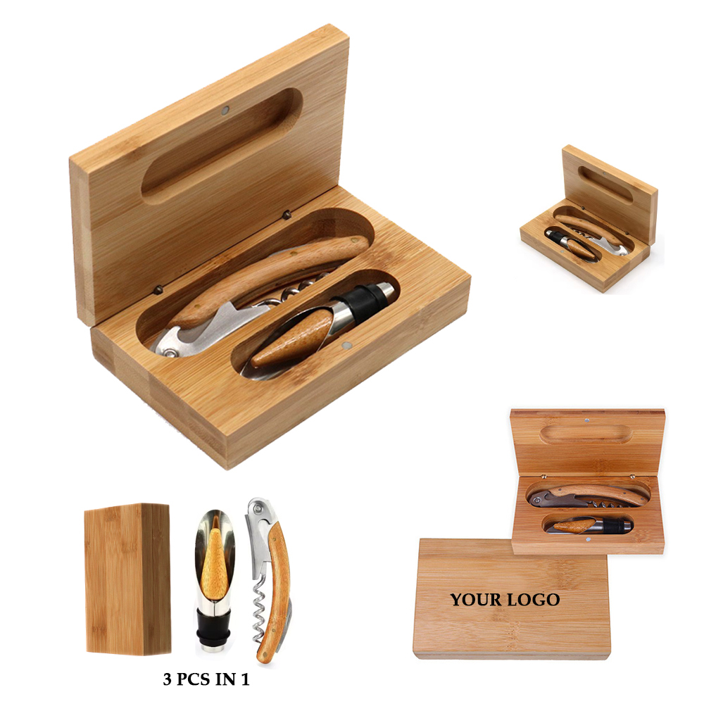 3 In 1 Bamboo Wine Opener Corkscrew Set 2