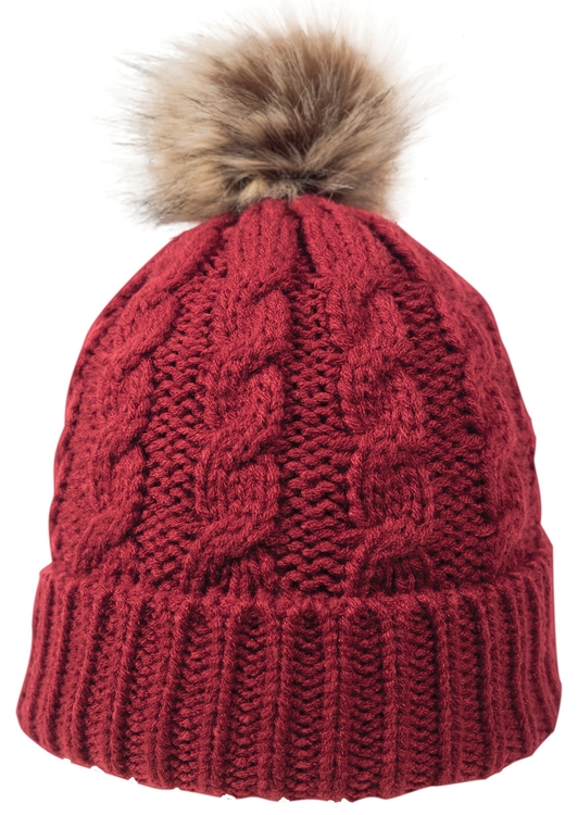 Cable Knit Beanie w/Faux Fur Pom 7
