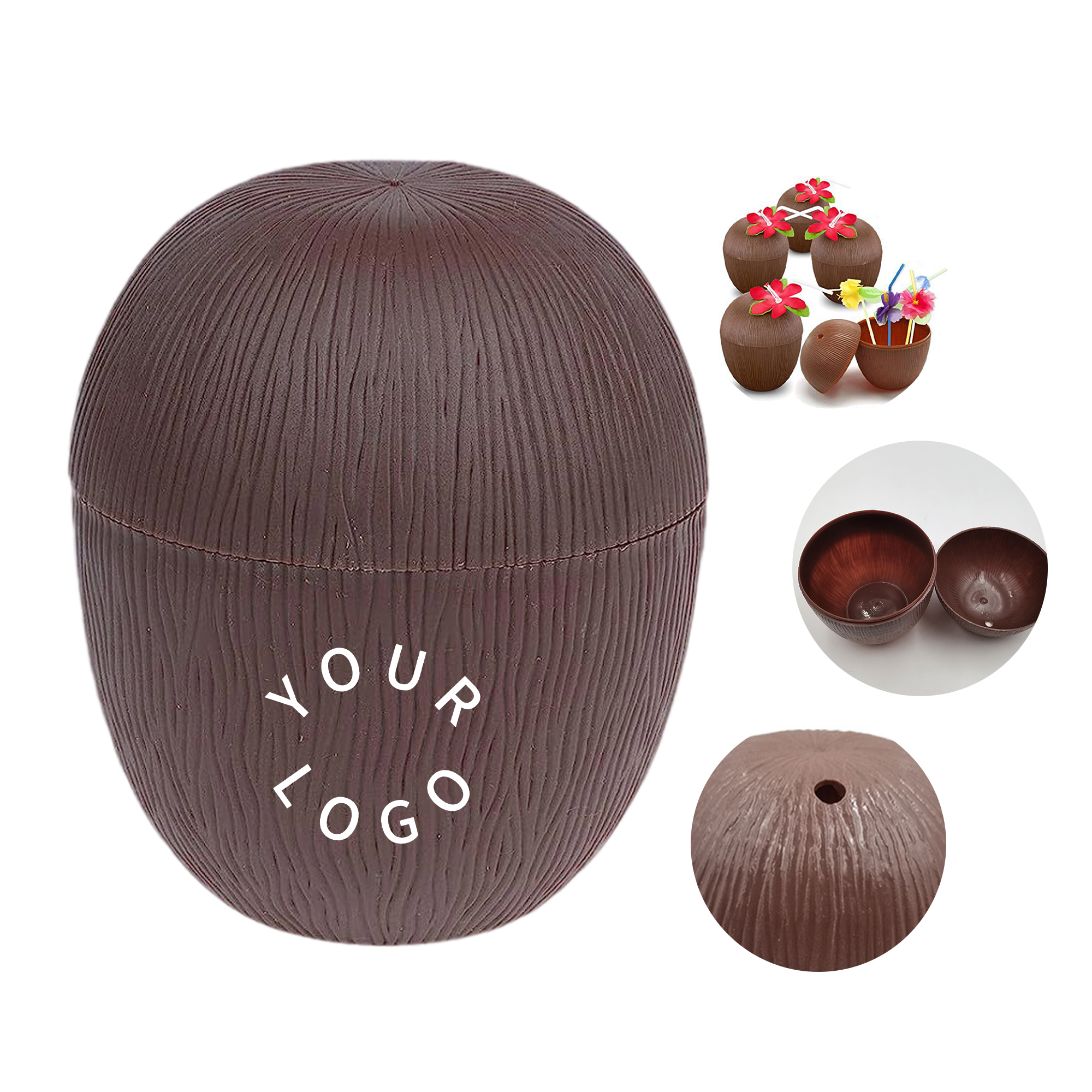 Plastic Coconut Cup 16 Oz With Decorative Flower Straw 1