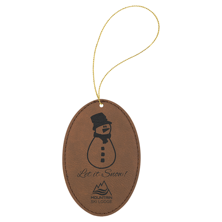 Dark Brown Leatherette Oval Ornament with Gold String 3