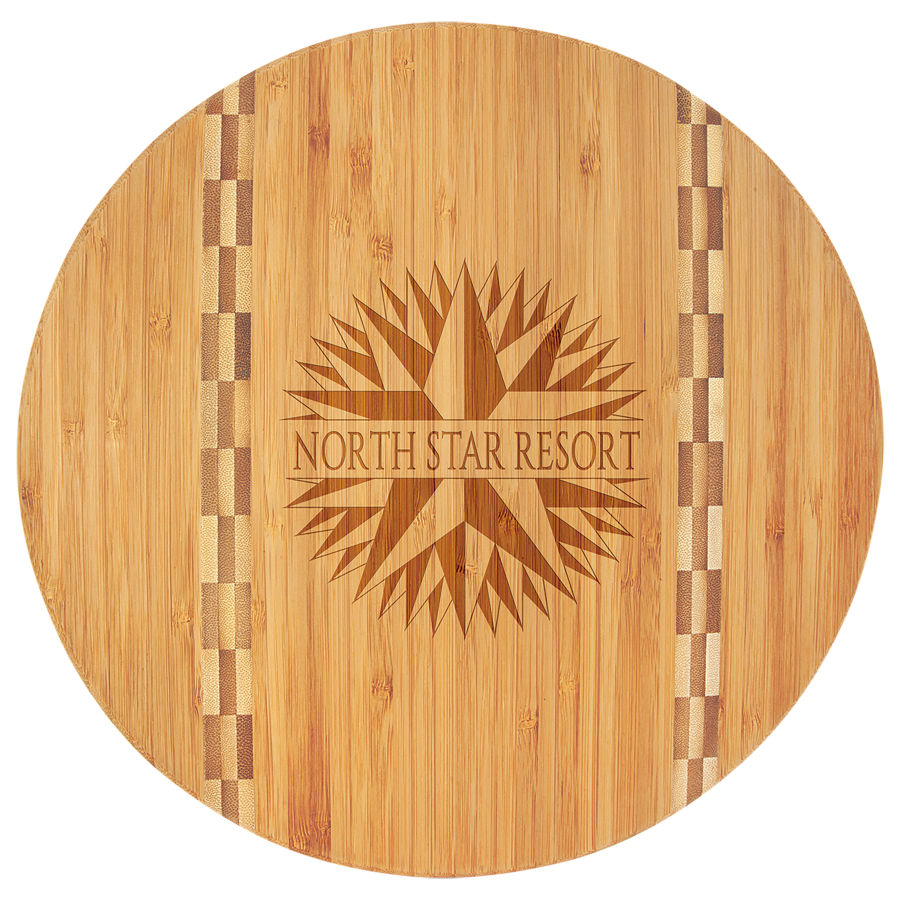 11 3/4" Round Bamboo Cutting Board with Butcher Block Inlay 1
