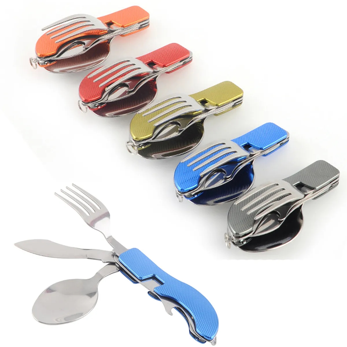 4 in 1 Camping Utensils Portable Stainless Steel Tableware 5