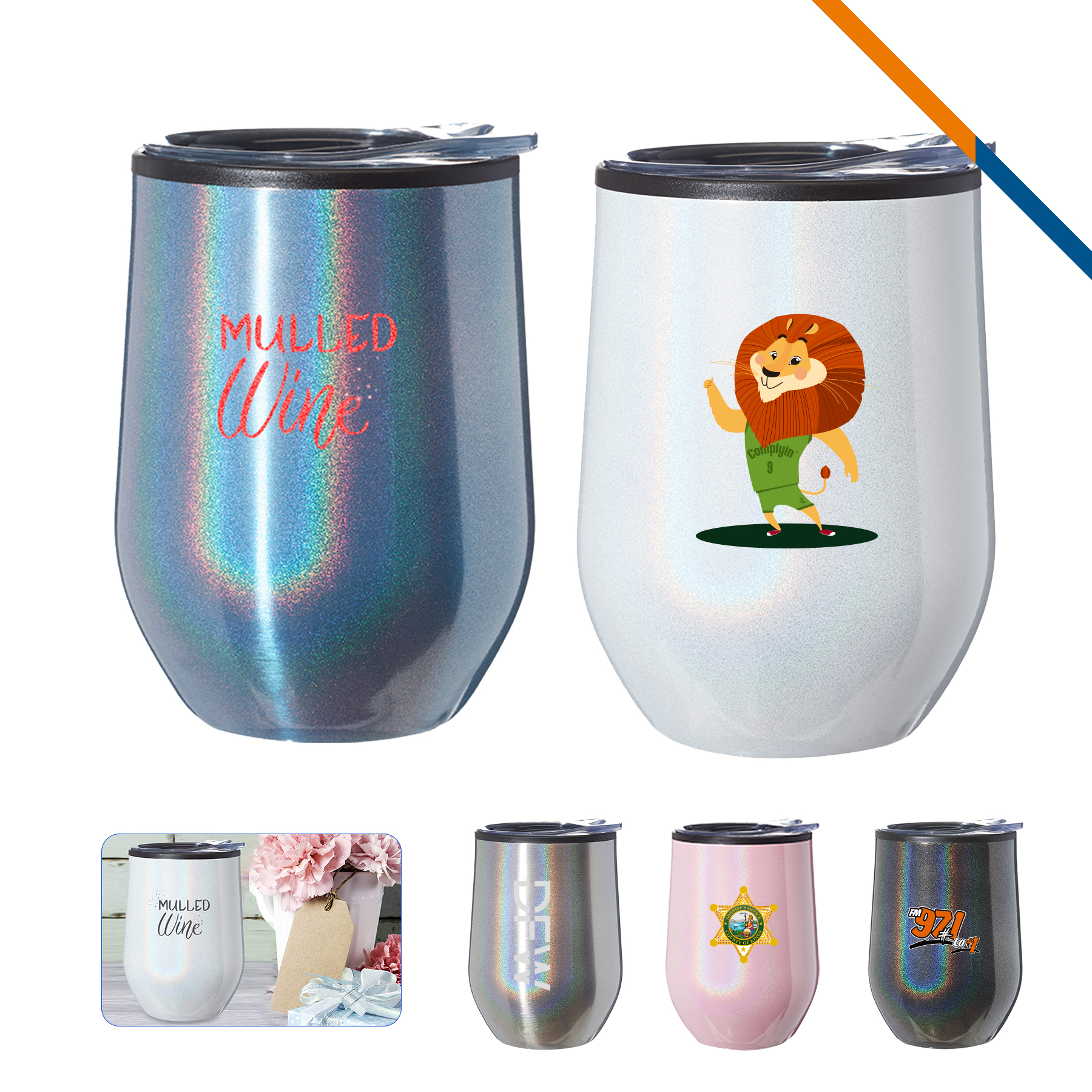 Peton Iridescent Stemless Wine Glasses -12OZ 6