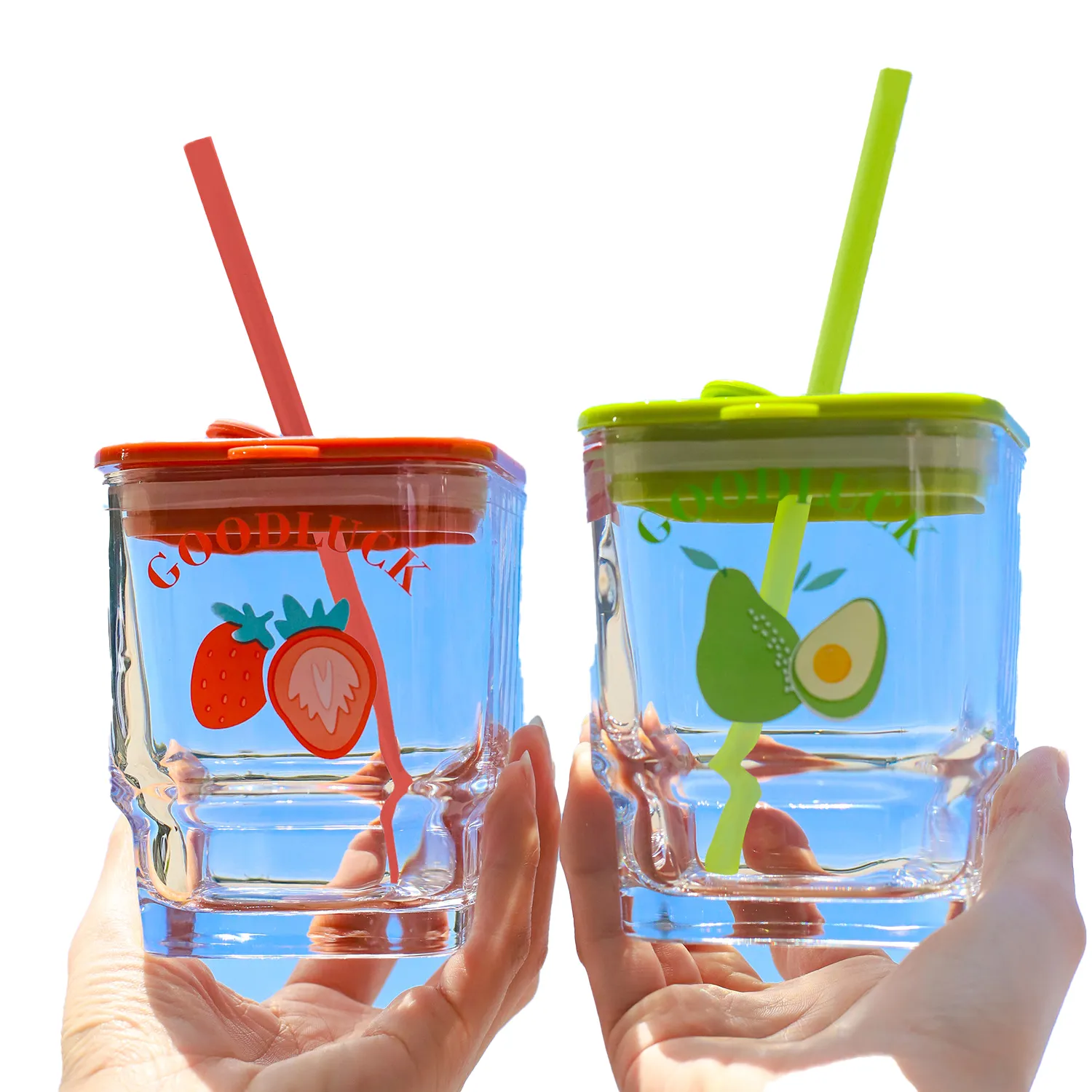 Large Capacity Glass Square Cup With Lid And Straw 3