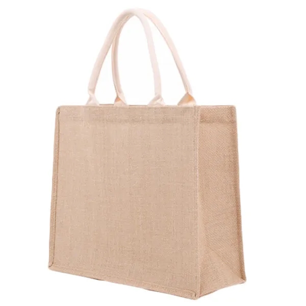 Large Jute Tote with Canvas Front Pocket, custom tote bag with logo imprint 4