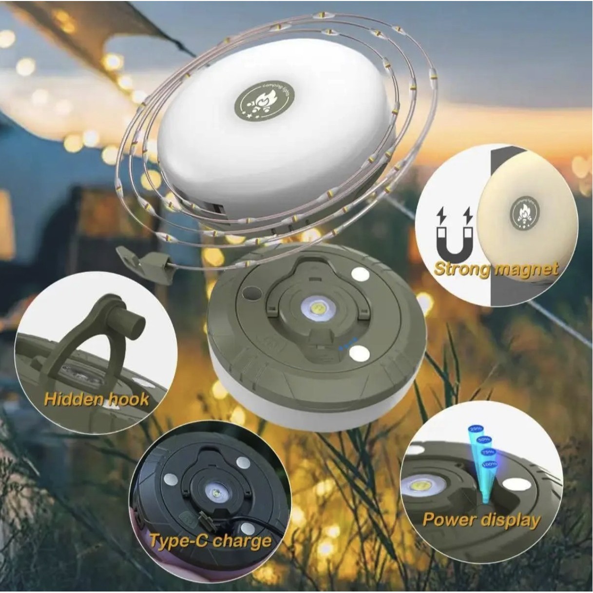 Rechargeable Camping Lantern Lamp String Light 4