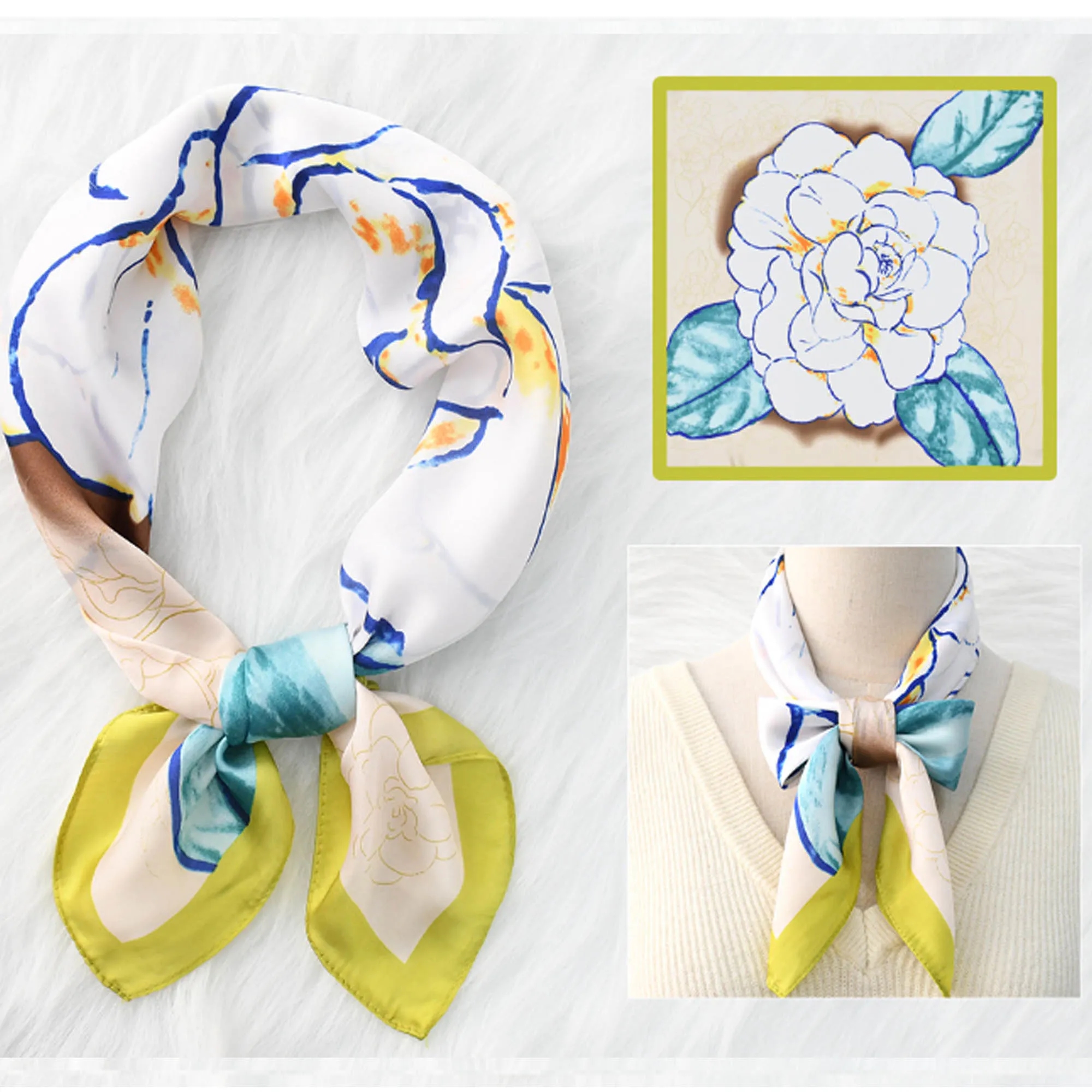 Floral Print Silk Square Scarf 4