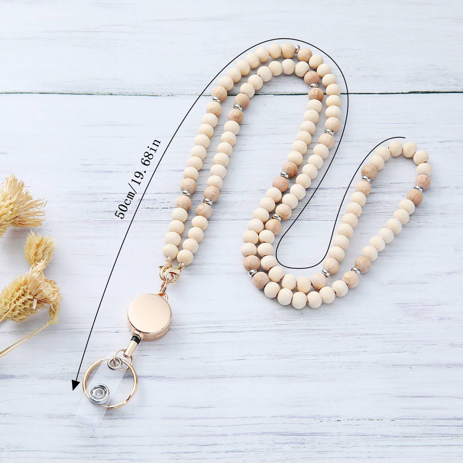 Wooden Bead Zipper Pull Retractable Lanyard Set 5