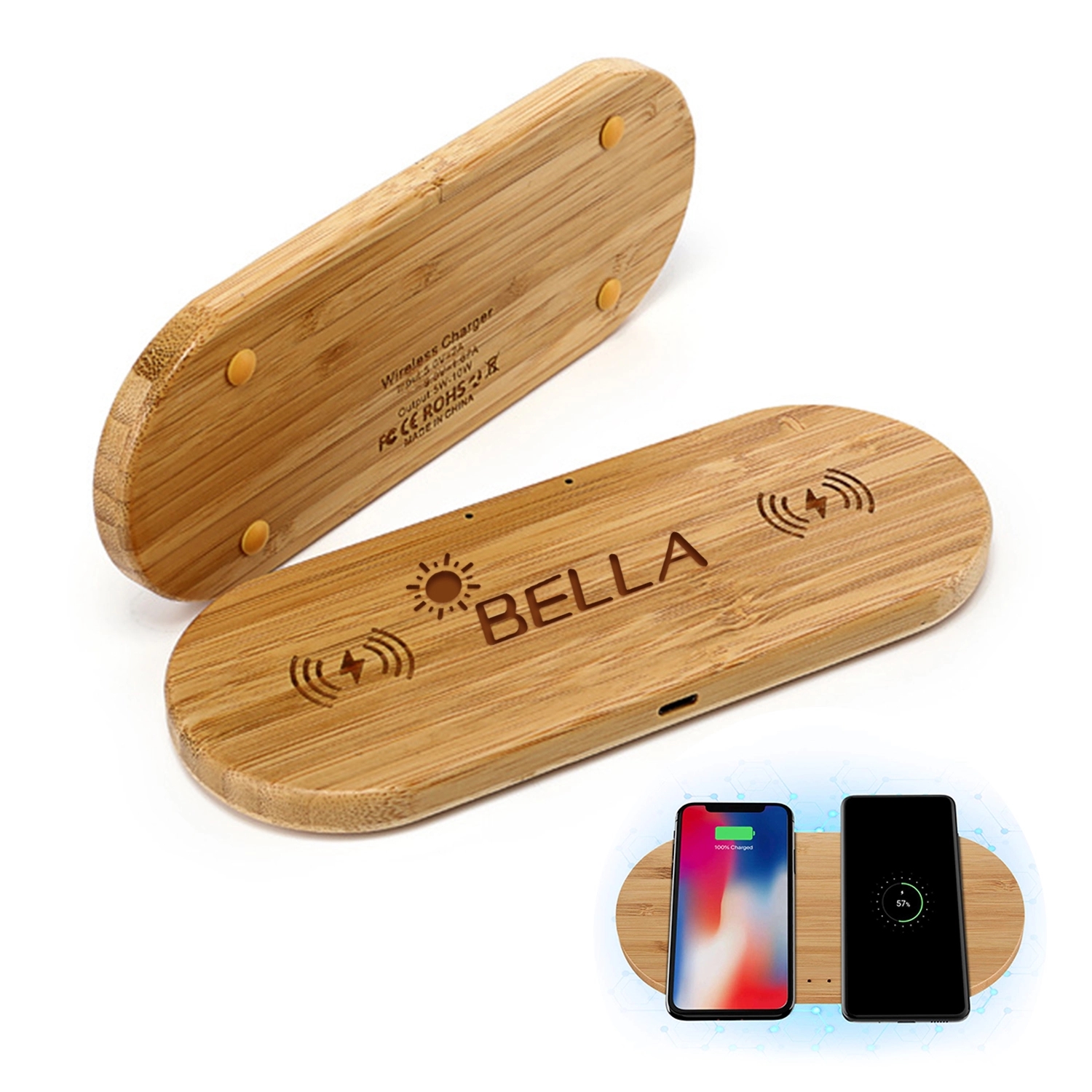 Bamboo Wireless Charger Double 10W Charging Pad Compatible 6