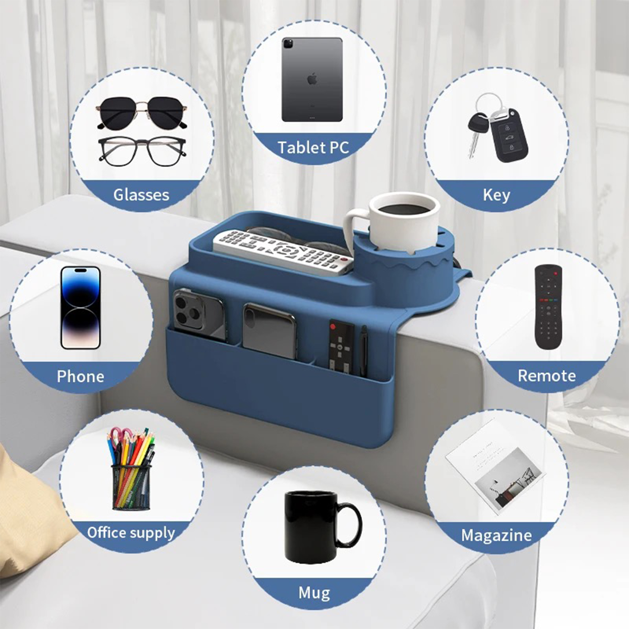 Silicone Sofa Armrest Cup Holder with Multi-Functional Slots 4