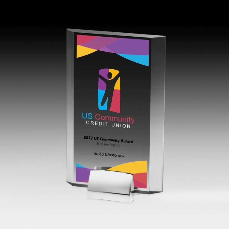 Rectangular Beveled Award w/ Chrome Base (5" x 7 3/4" x 3/4") - Screen Printed 1