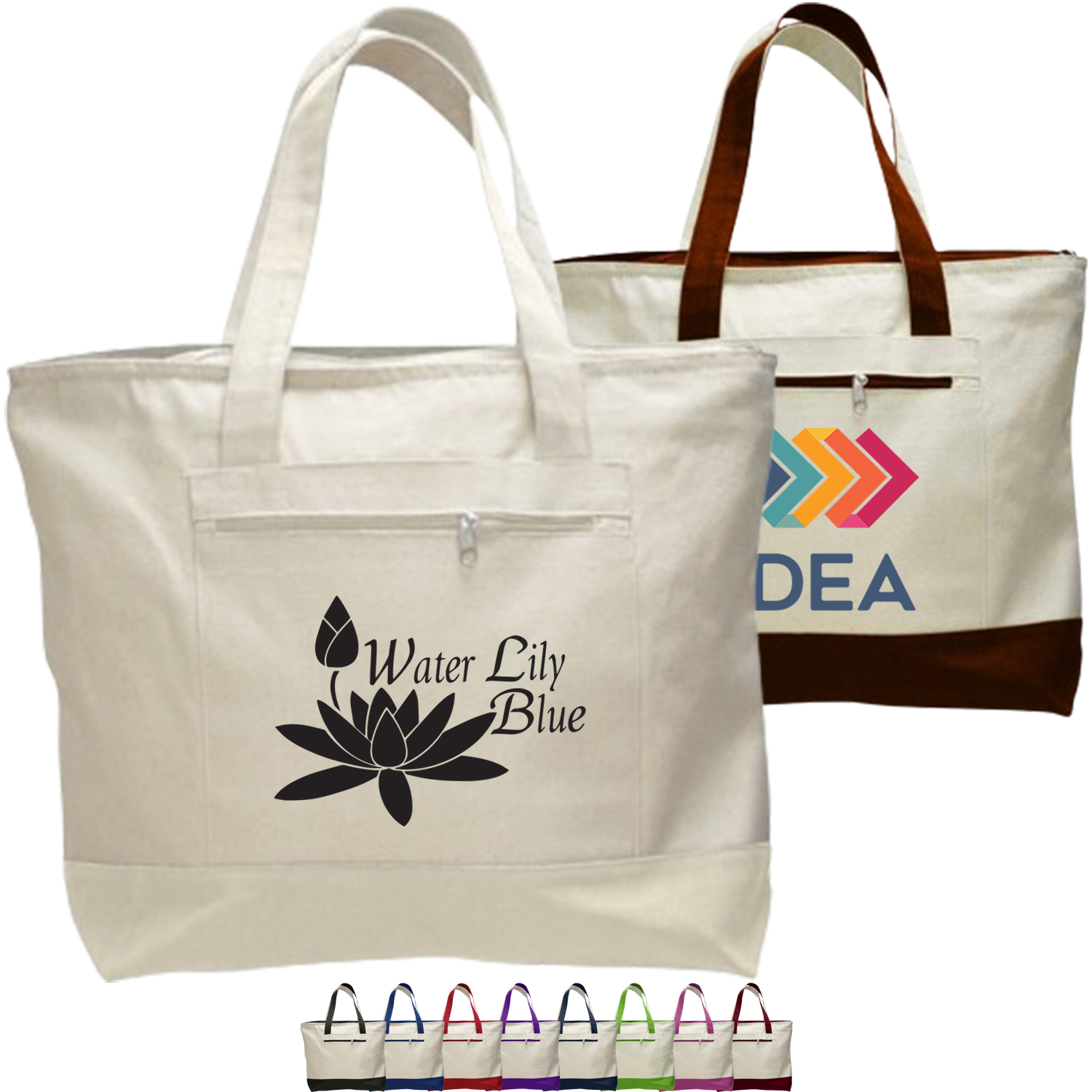 12 oz. Cotton Canvas Zipper Shopping Tote Bag USA Decorated (18" x 14") 3