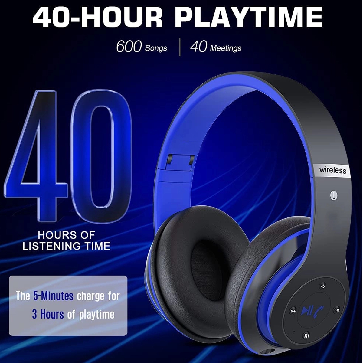 Foldable Wireless Stereo Headset with Built-in Mic 4