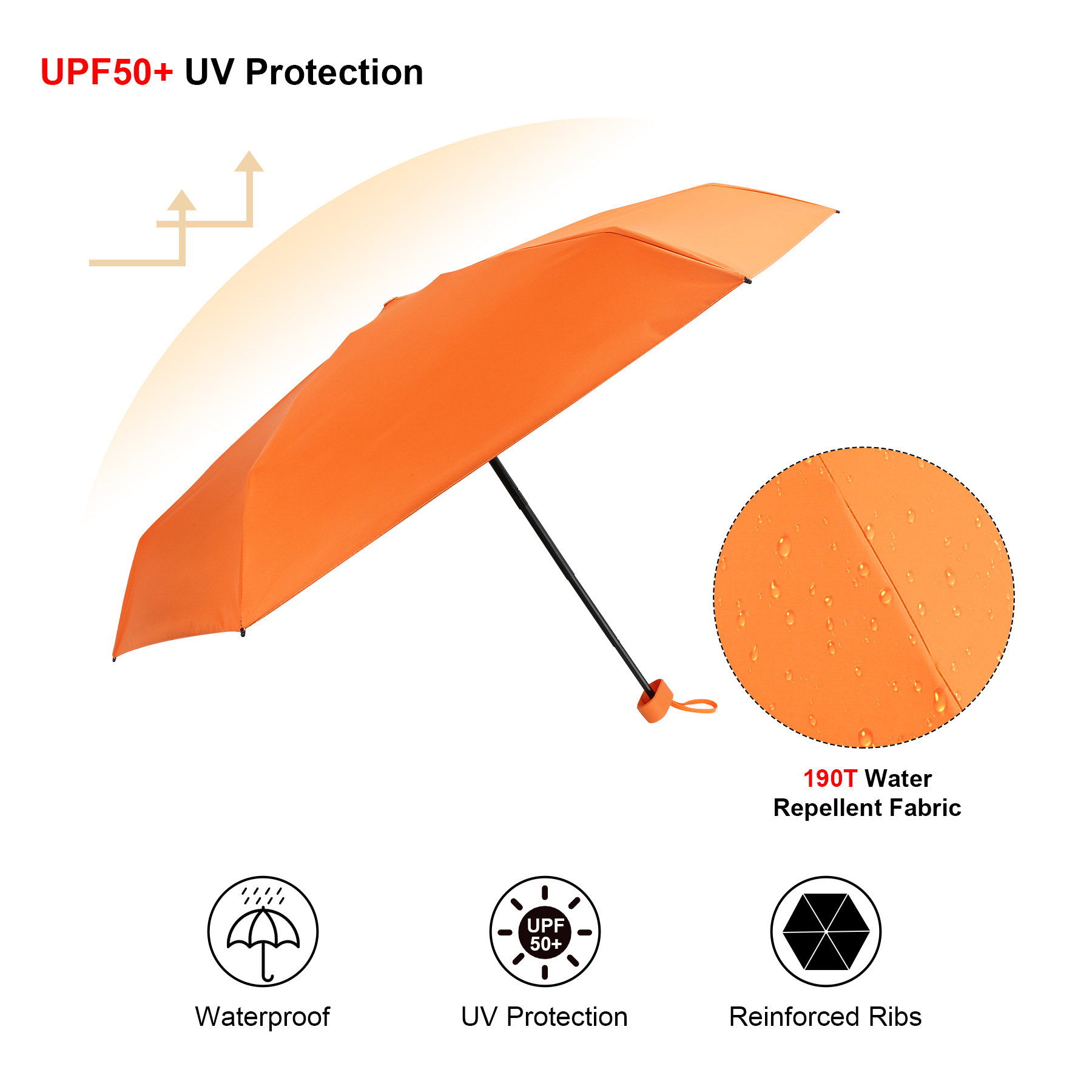 38" Arc Mini Folding Travel Umbrella with Case 7