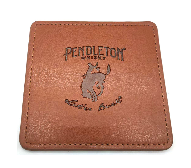 Custom 4" Square/Round Debossed PU Leather Coasters 2
