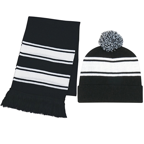 Knit Stripe Comfy Beanie/Scarf Combo 7