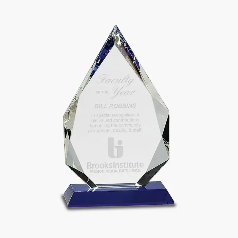 Diamond Shape Crystal Award With Blue Base 2