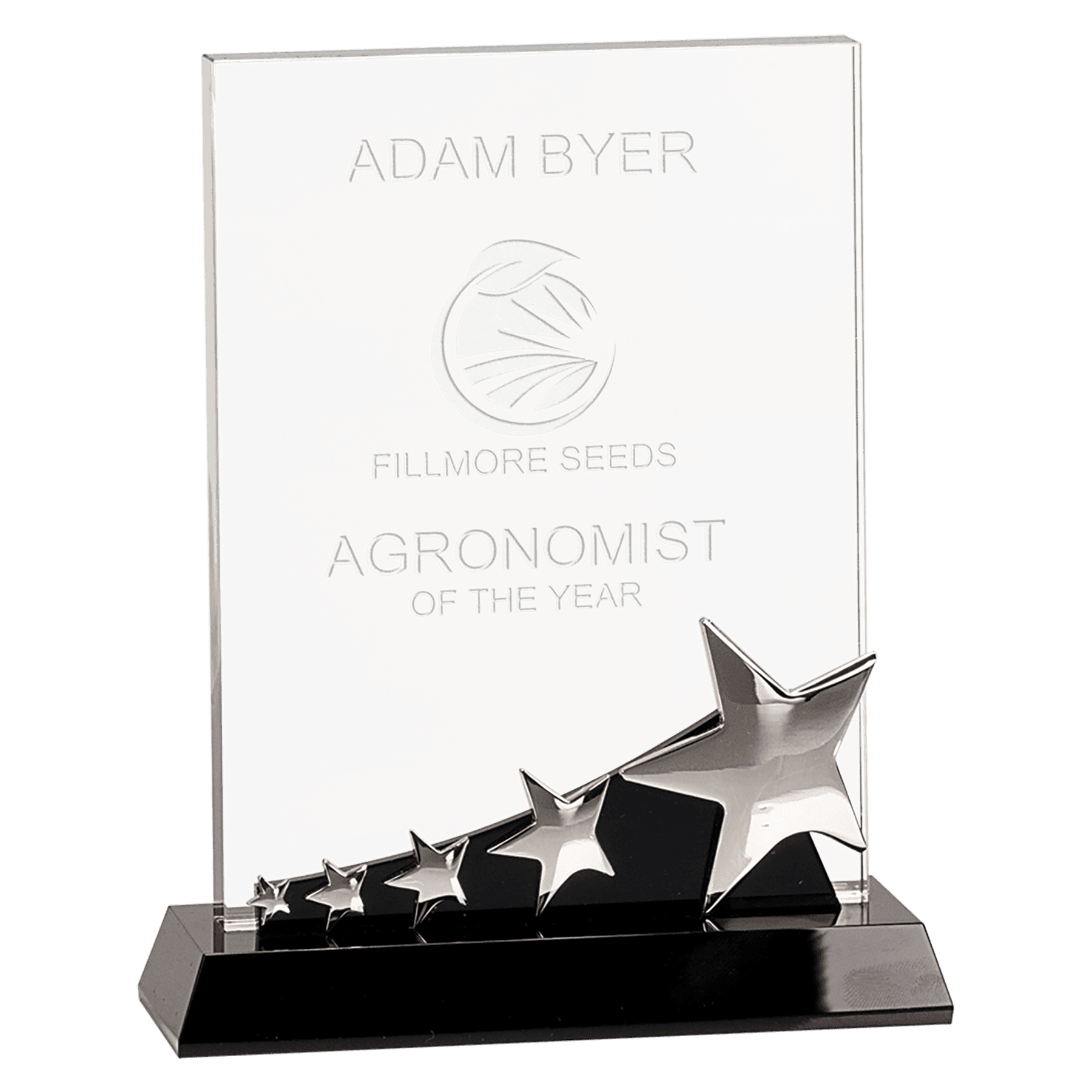 Rectangular Crystal Award With Silver Stars On Base 2