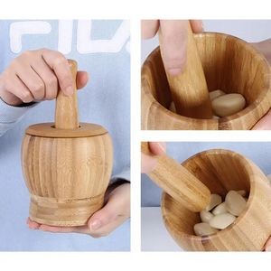 7.5OZ Bamboo Mortar Pestle Guacamole Bowl With Lid 3