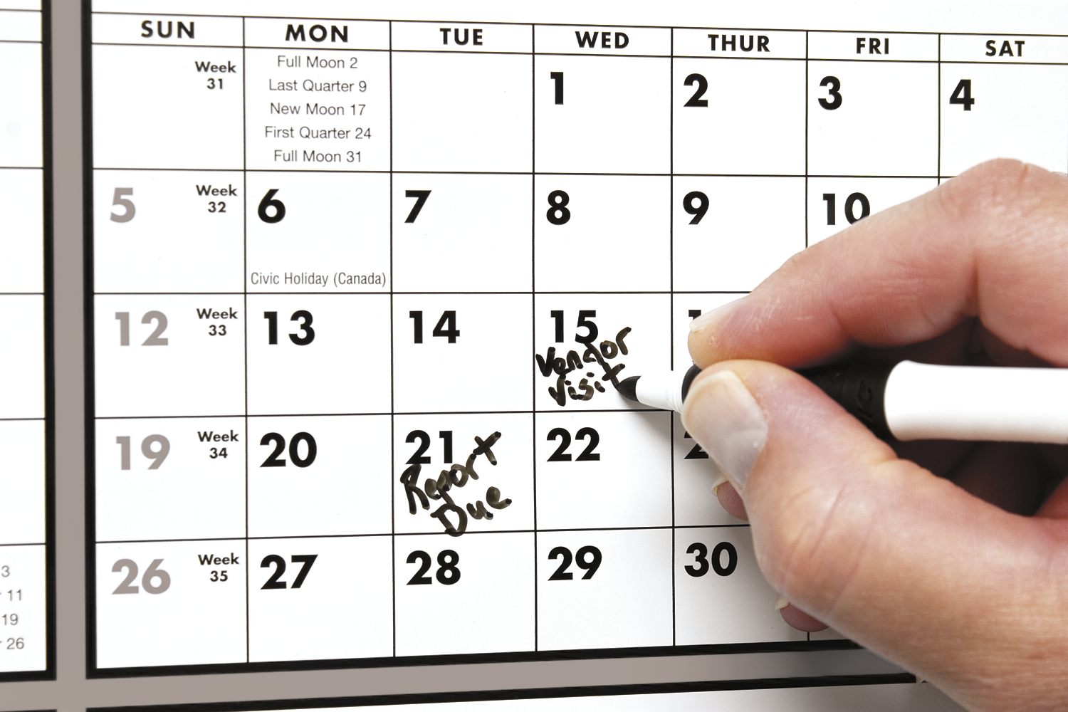Triumph® Calendars Black & White Span-A-Year Laminated w/Marker Calendar 13