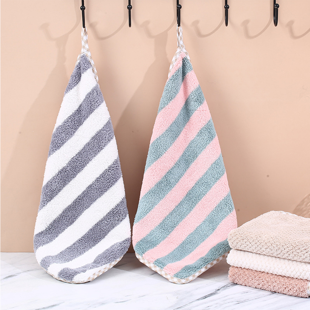Household bathroom kitchen striped coral velvet hand towel dishcloth 4