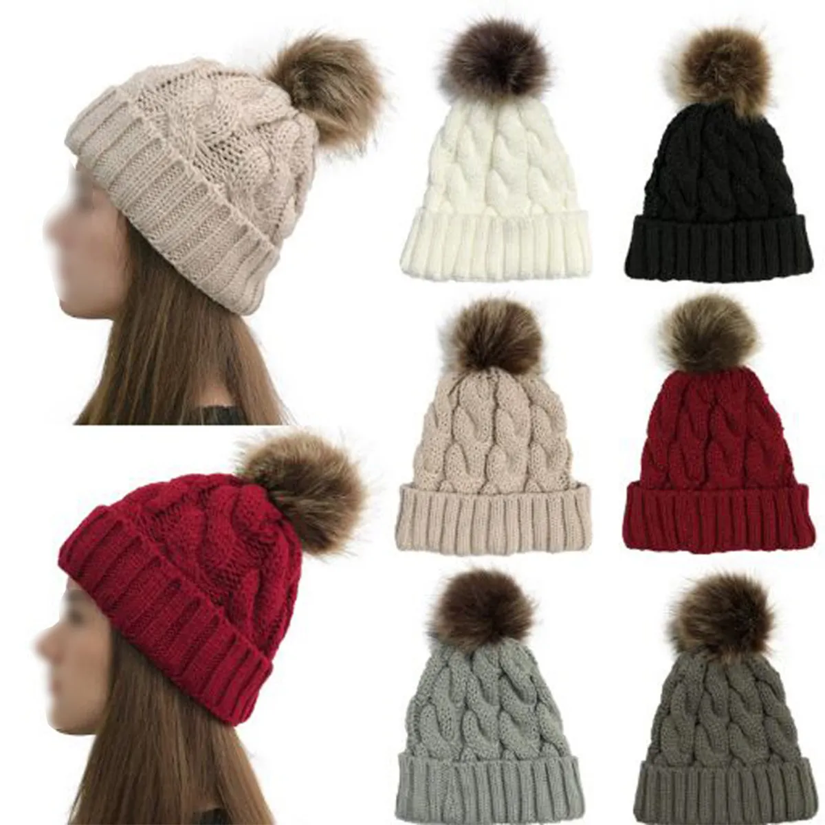 Women Winter Pompom Beanie Hat with Warm Fleece Lined 5