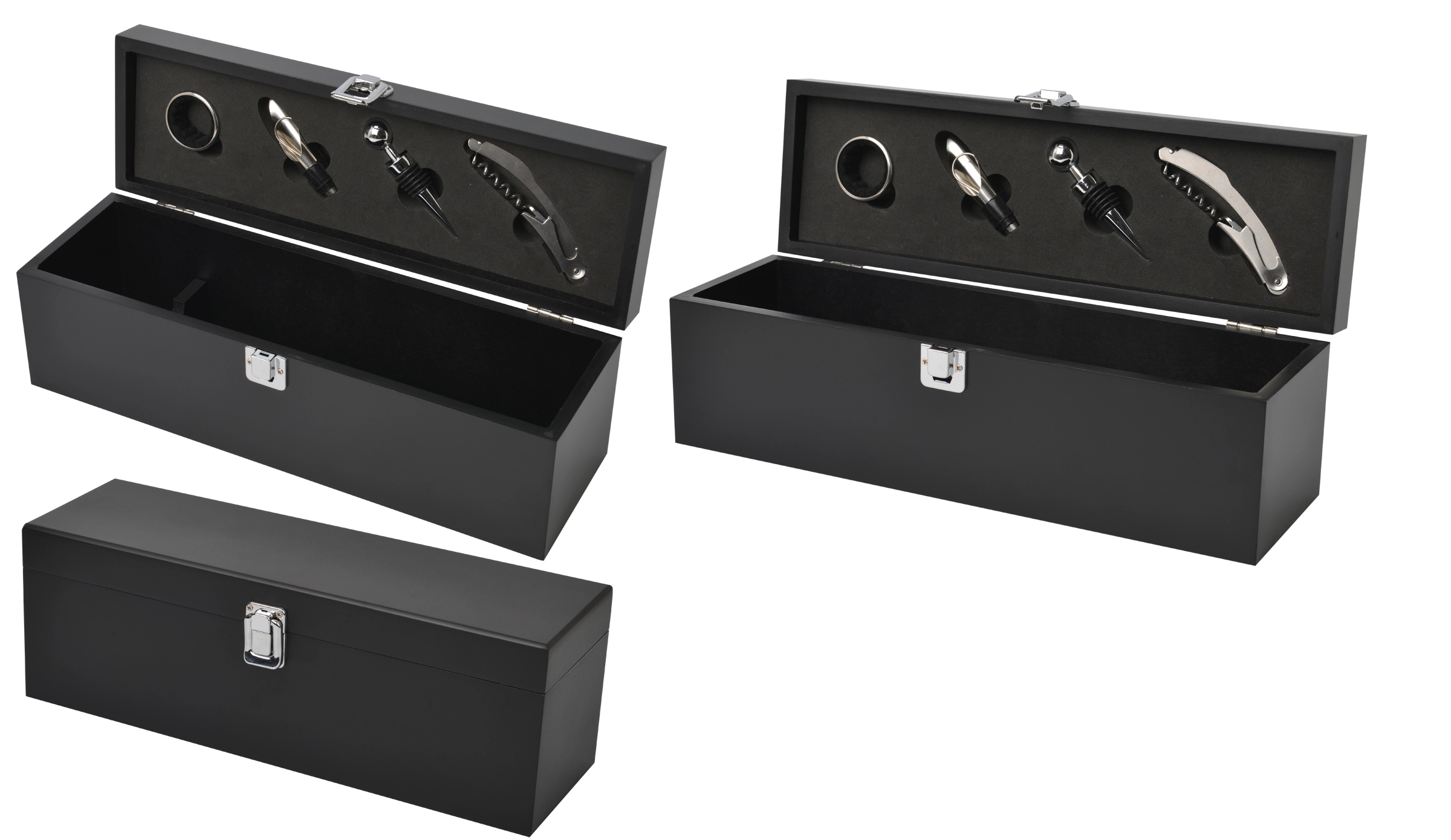 4 PC Wine Opener Set with Black Wood  Holder Case 4
