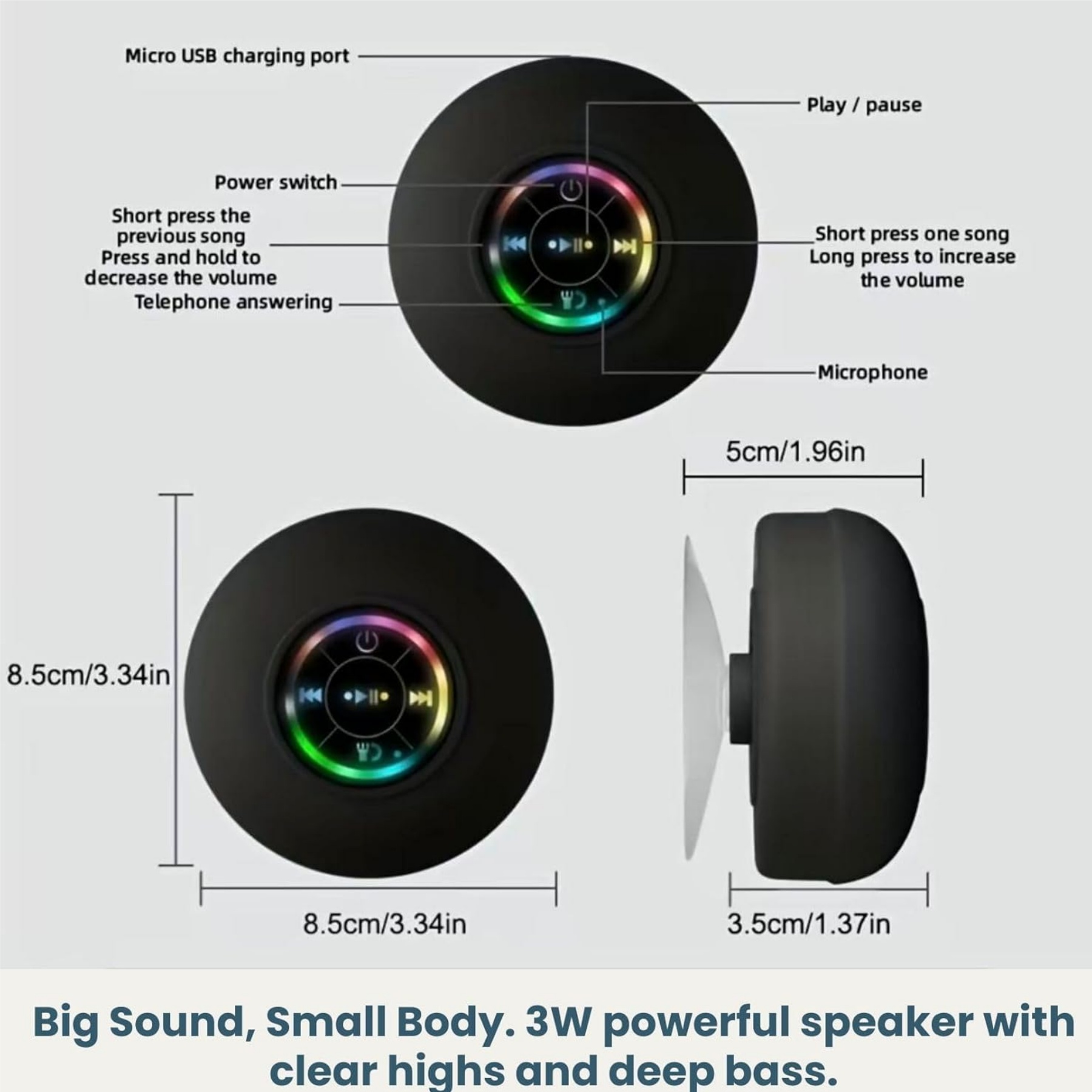Bluetooth Shower Speaker with LED 4