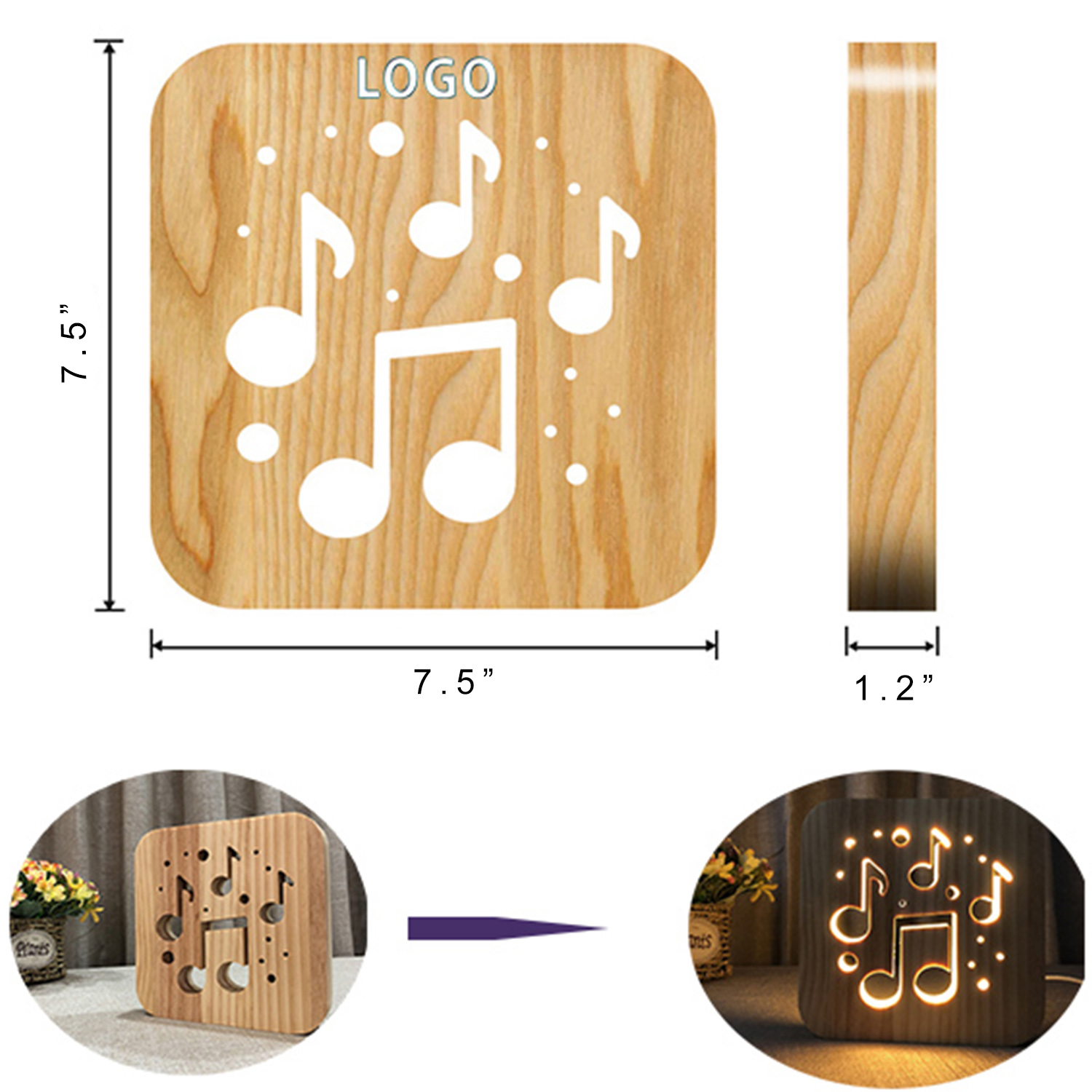 Solid Wood Hollow 3D Night Light 5