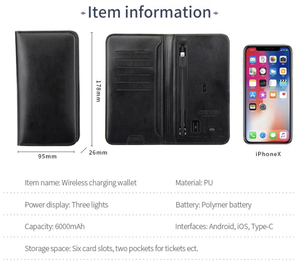 PU Leather Wallet With Power Bank 4