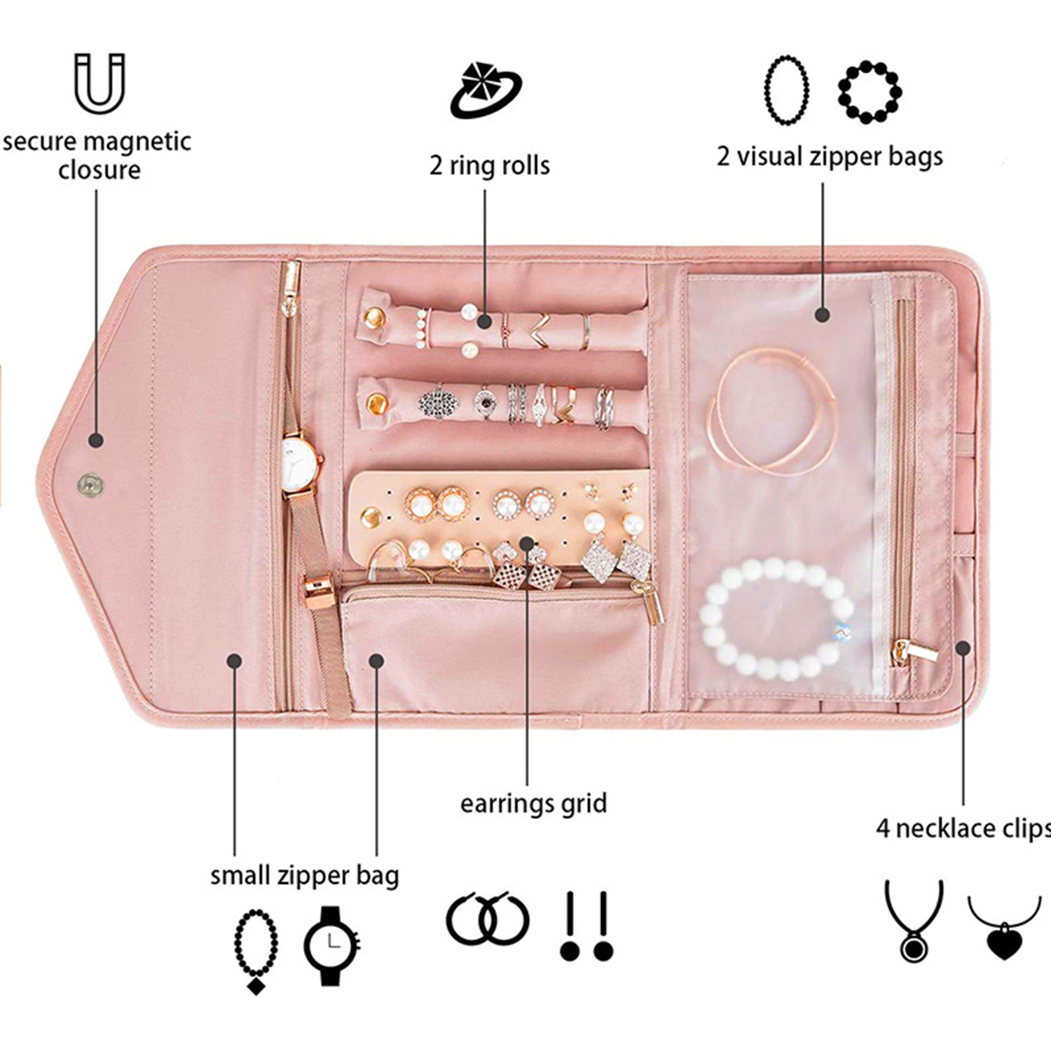 Portable Travel Jewelry Organizer Case Handbag 4