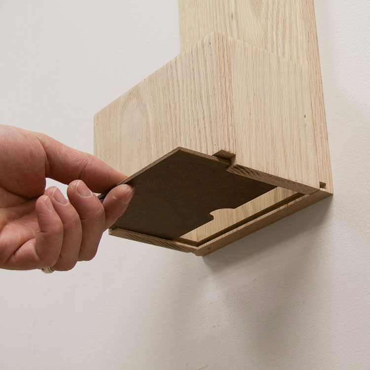Wall-Mount Bottle Opener with Slide-Out Wood Cap Catcher