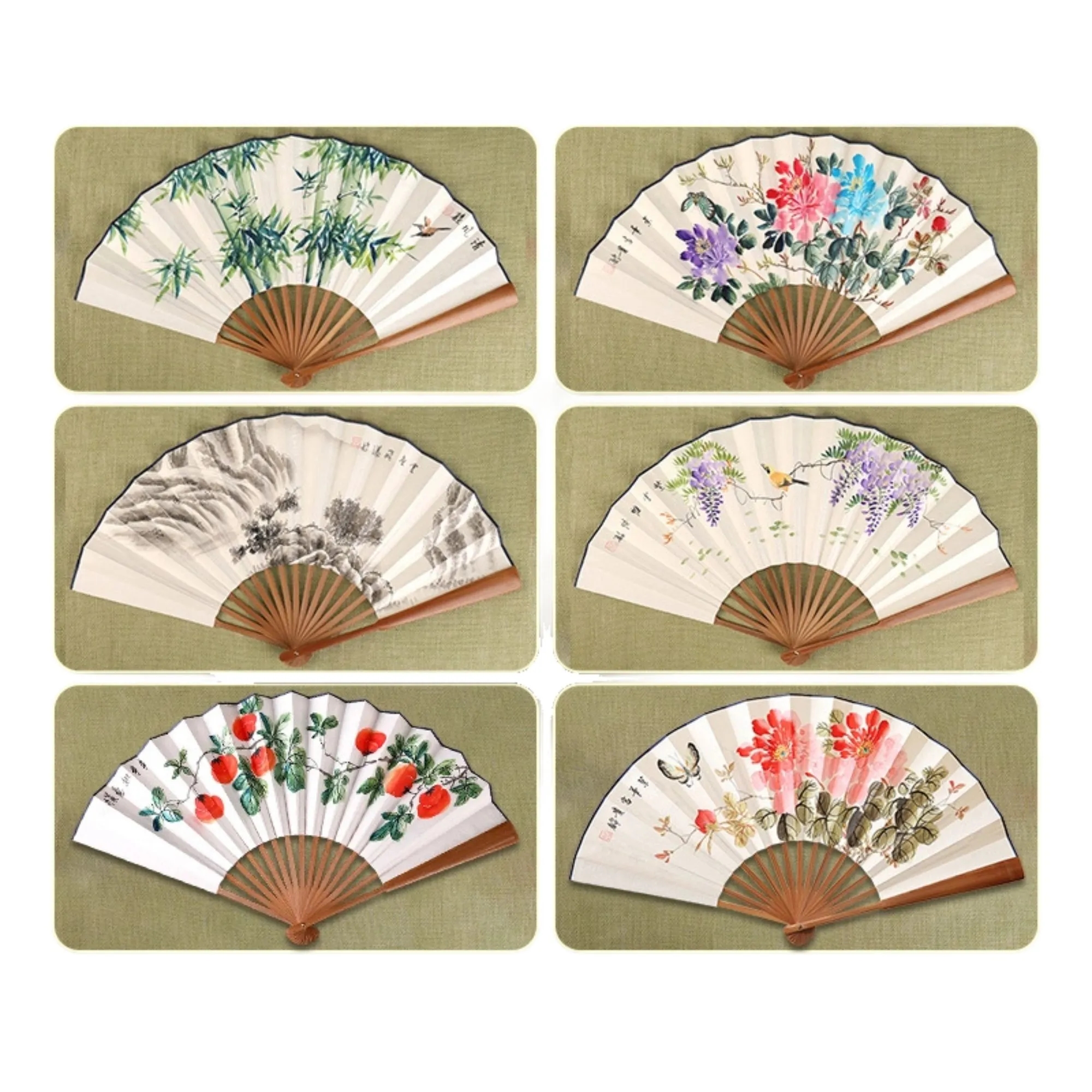 Folding Chinese Style Rice Paper Fan 2