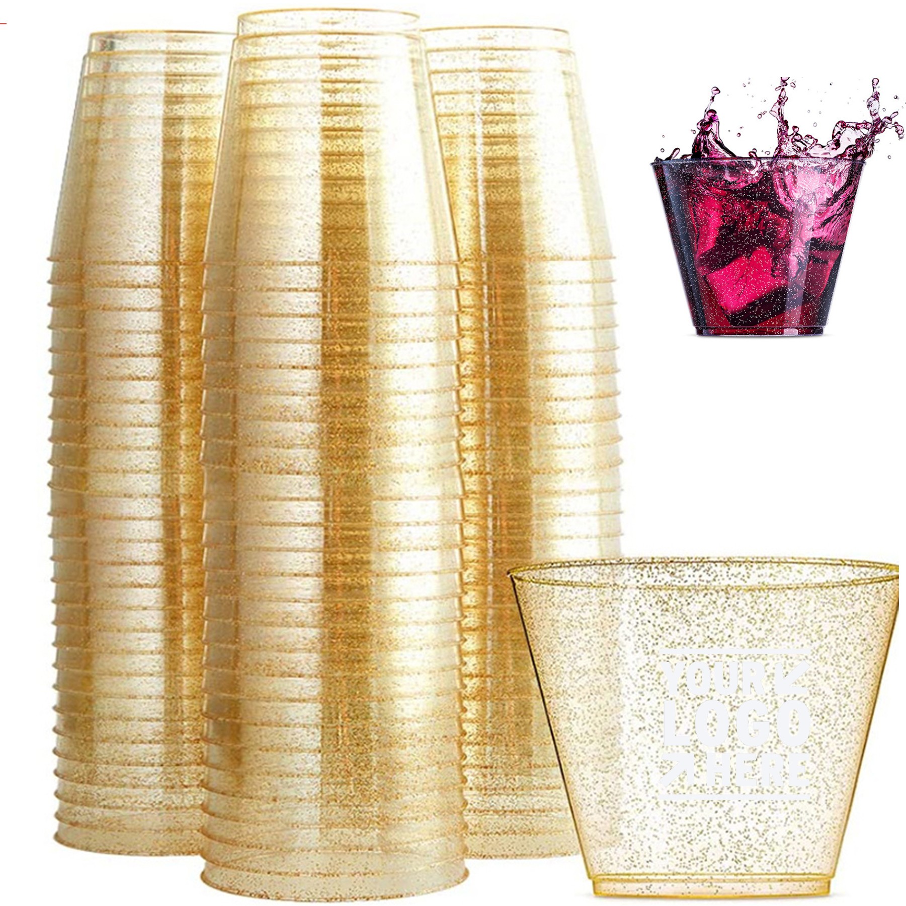 9 OZ Disposable Gold Glitter Plastic Cup 3