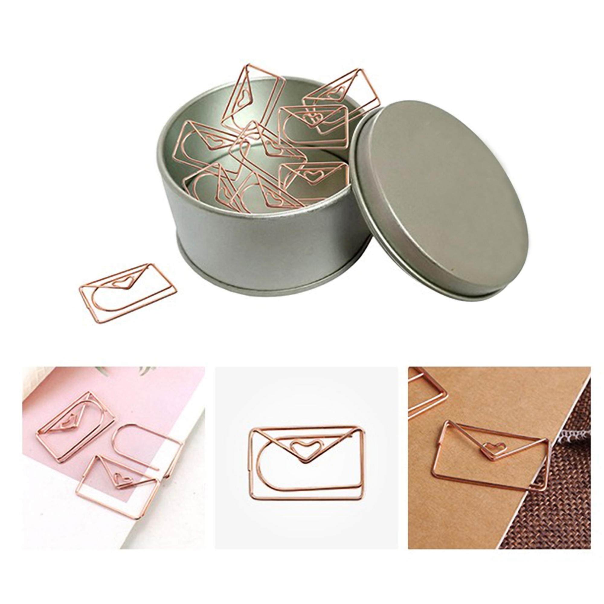 Envelope Shaped Paper Clips w/Tin Container 2