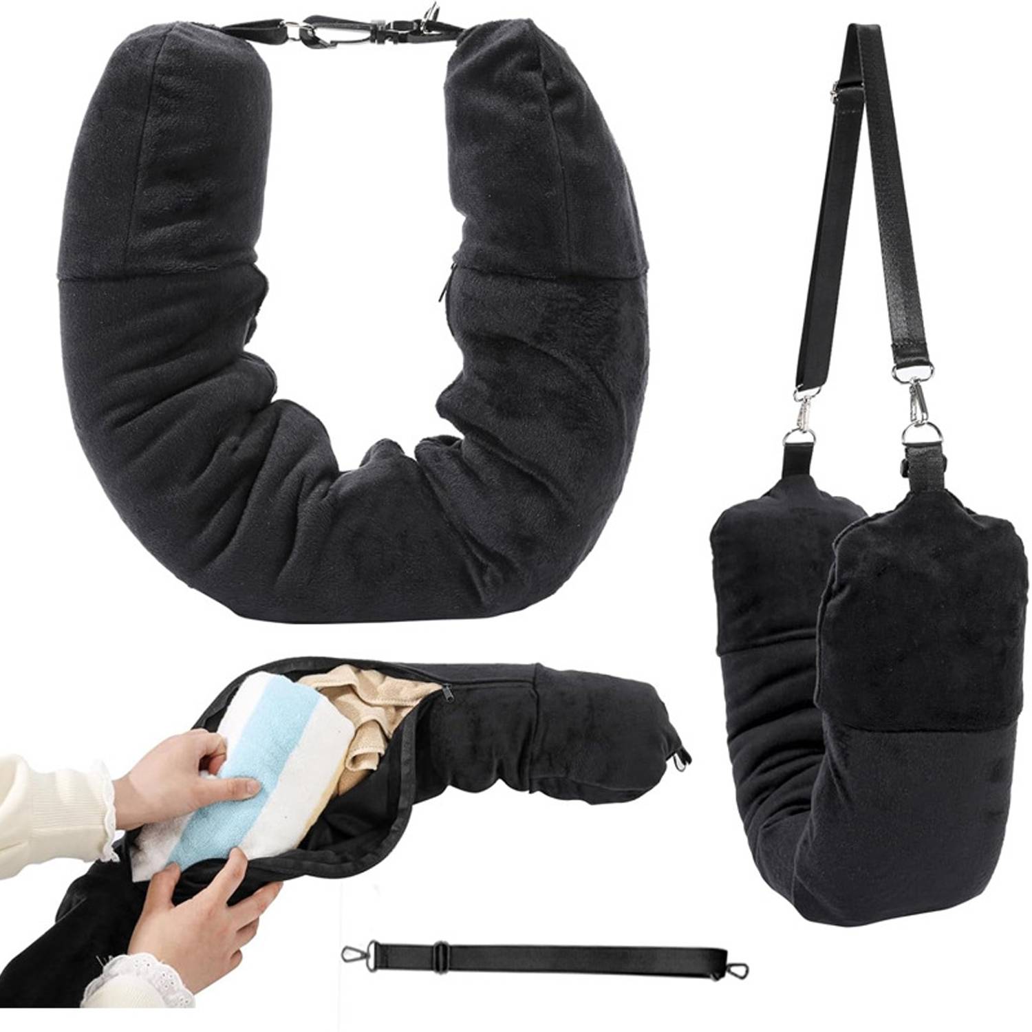 Soft Velvet Adjustable Travel Neck Pillow Bag 8