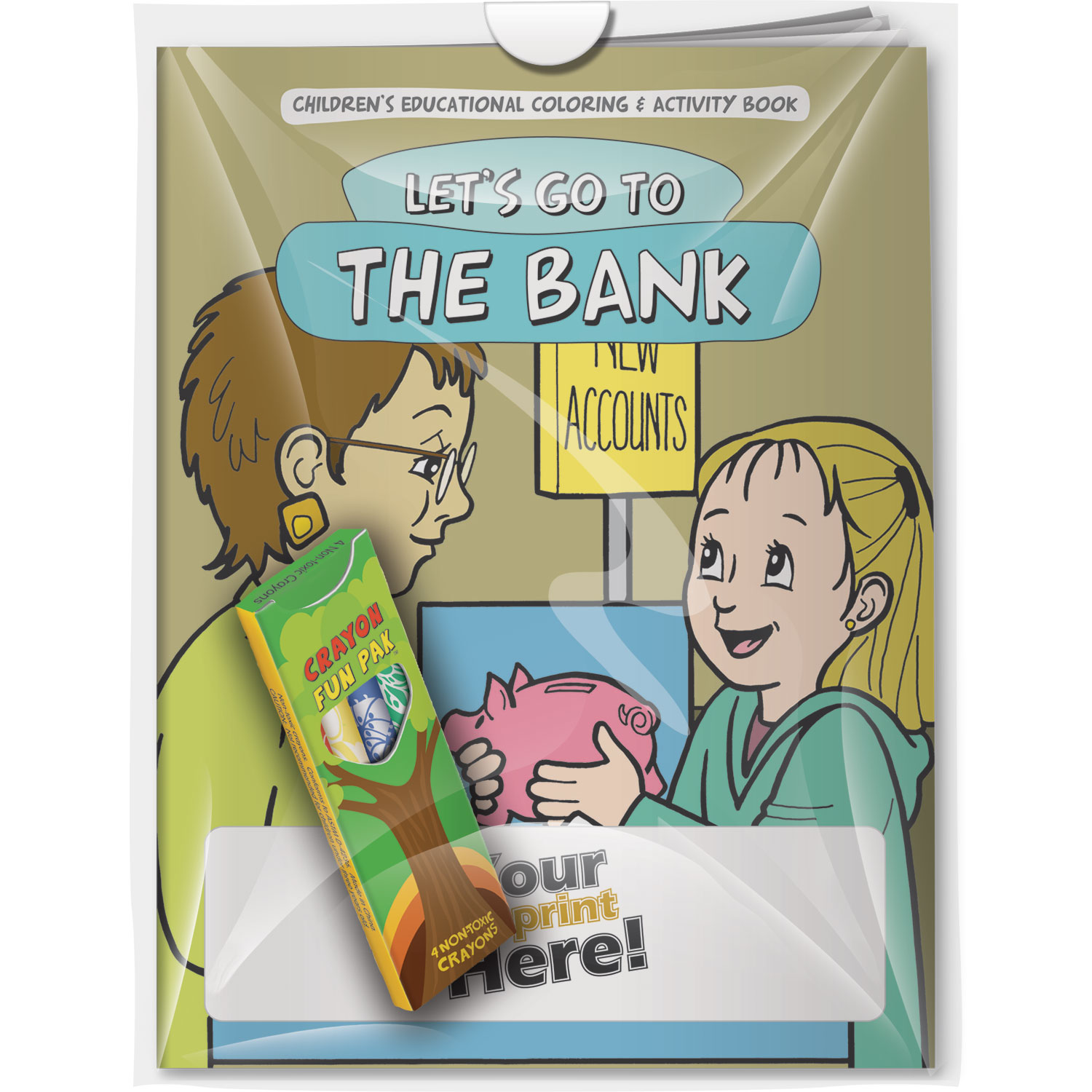 Combo Pack - CB1004 Coloring Book & 4-Pack of Crayons (Imprinted) in a Poly Bag 3