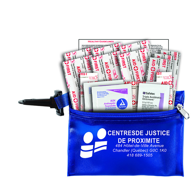 "TROUTDALE PLUS" 14 Piece First Aid Kit in Translucent Zipper Kit with Plastic Carabiner Attachment 2