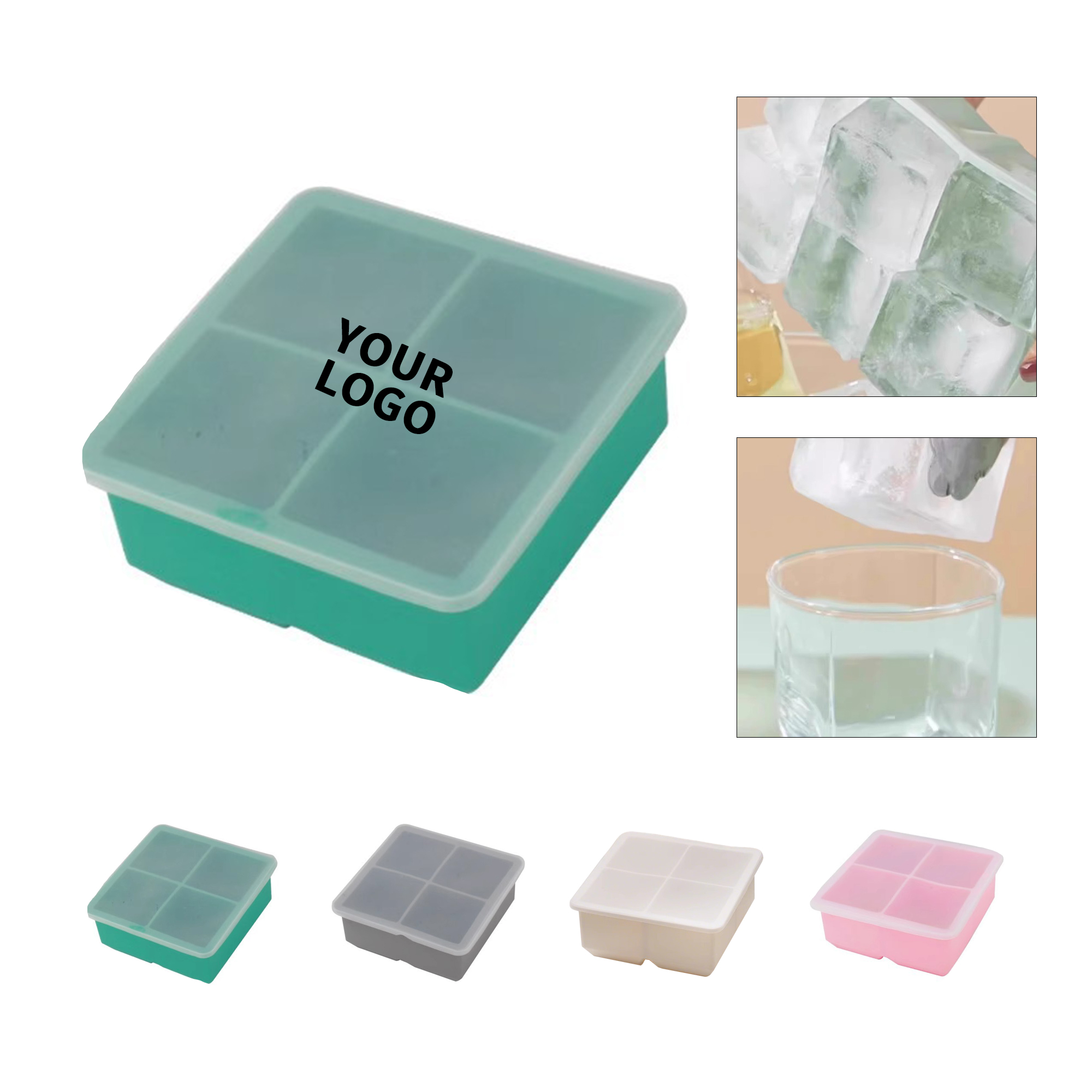 Silicone Extra Large Cube Ice Tray With Protective Lid 4.6" x 4.6" x 2" 4