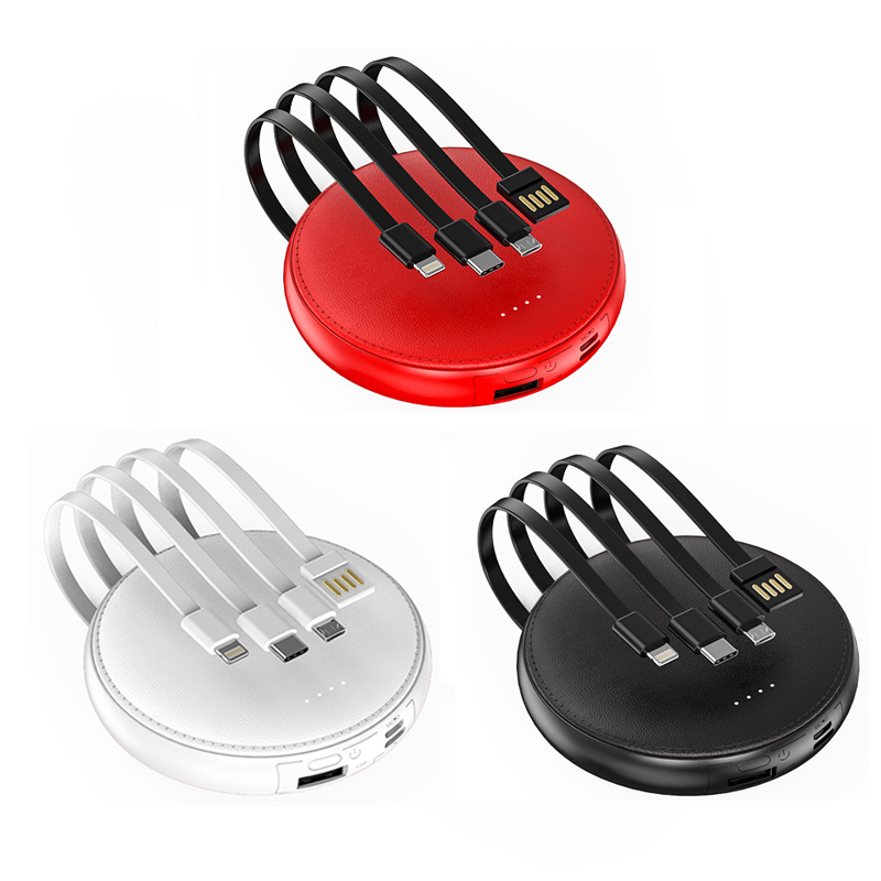 Leather Felt Power Bank w/Built-in Cables 10