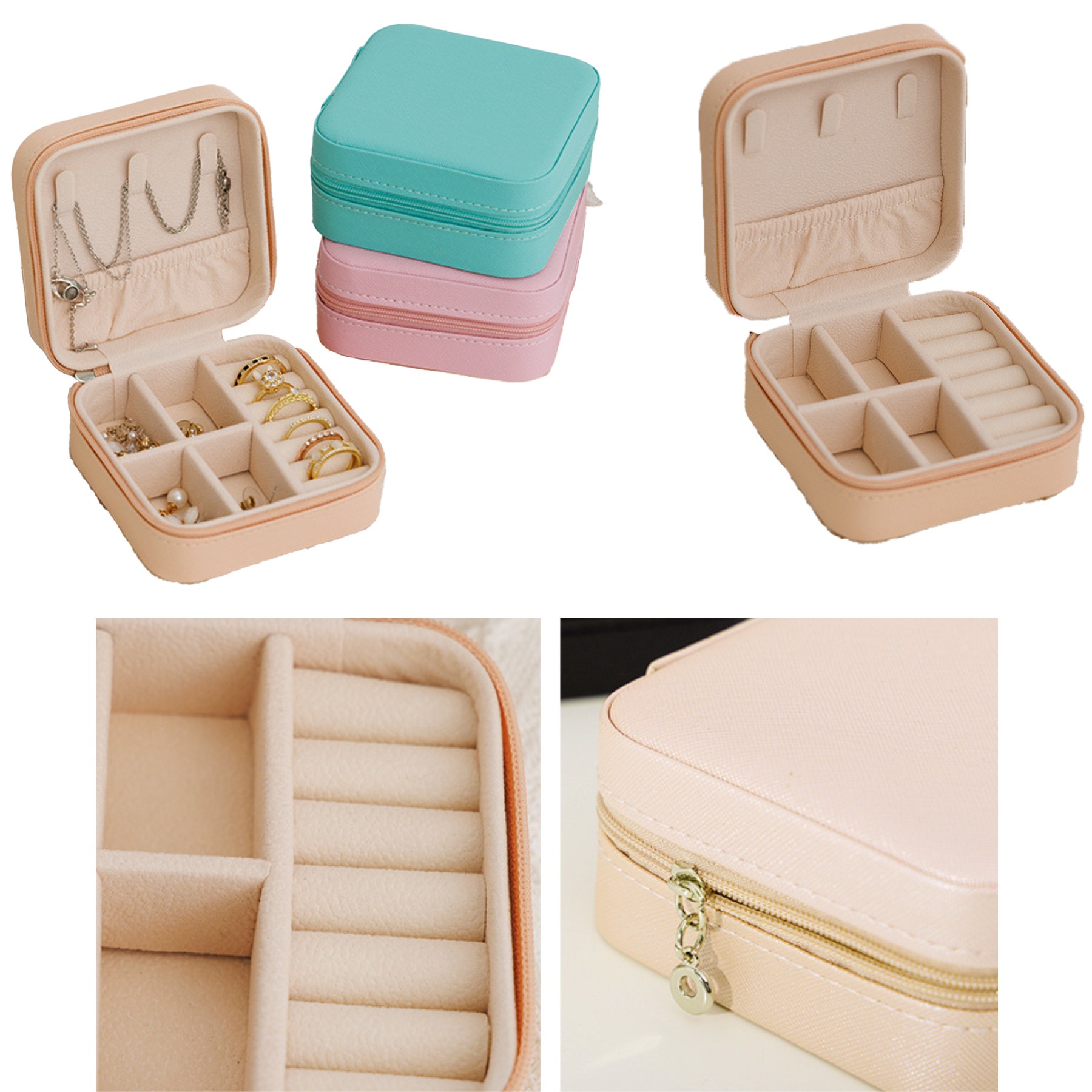 Cross Pattern Zipper Simple Portable Jewelry Box 3