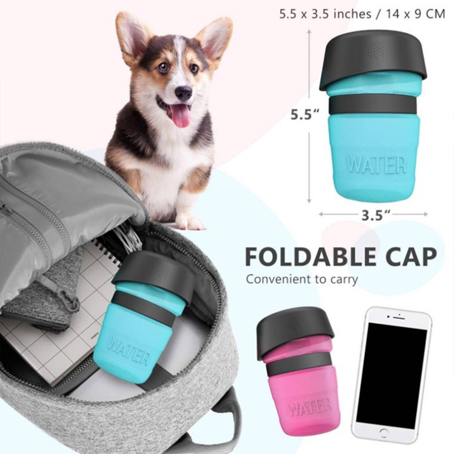 18oz Dog Travel Water Bottle – Leakproof Dispenser with Bowl 6